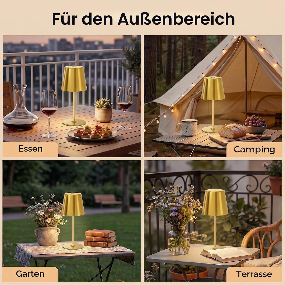 UPXNBOR LED table lamp wireless set of 2, metal table lamp outdoor and indoor - UP-WSA
