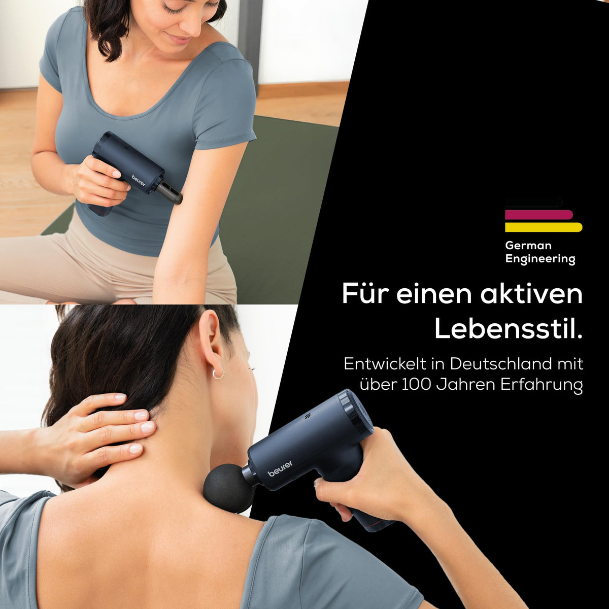 Beurer PowerReload compact Massagepistole, masaj profesional pentru puncte de trigger pentru relaxare și regenerare, dispozitiv puternic de masaj pentru mușchi cu 5 capete, 5 niveluri de intensitate, extrem de silențios. - 10638