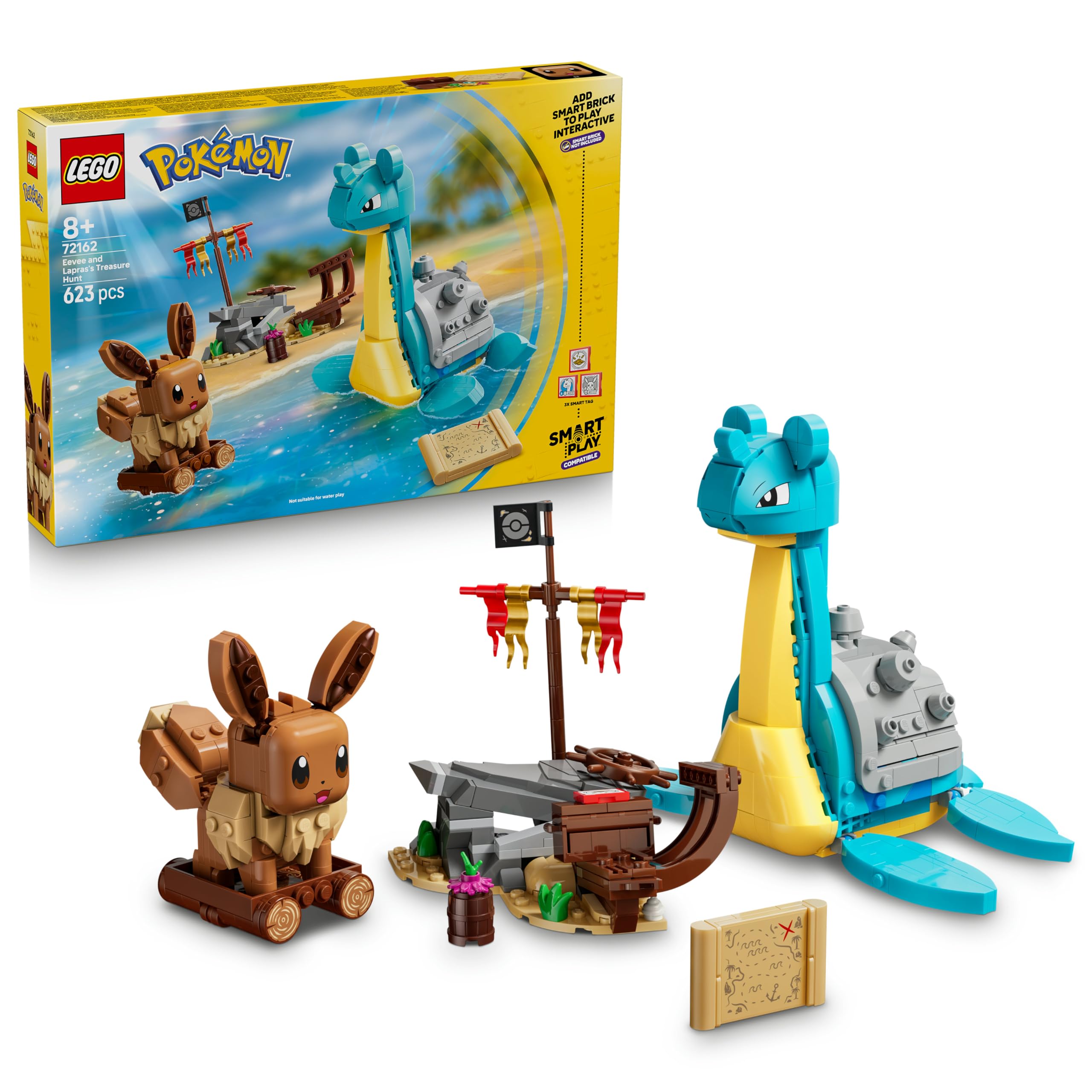 LEGO Pokémon SMART Play: Eevee and Lapras on a treasure hunt - compatible interactive play set with 3 SMART tags and 2 Pokémon figures - gift idea for children aged 8 and over - 72162