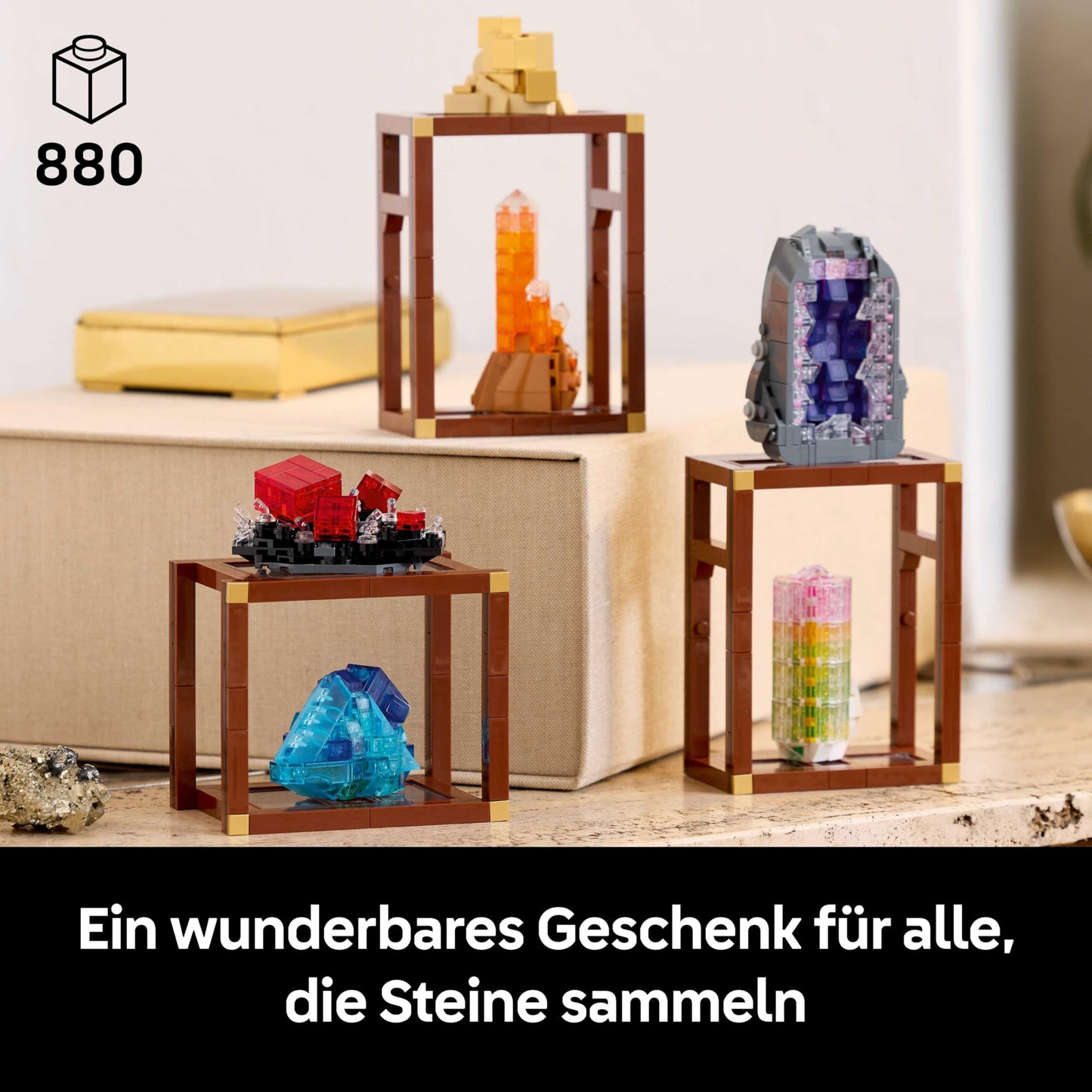 LEGO Ideas mineral collection - set for adults - model building with crystal elements including amethyst, fluorite & tangerine quartz and 3 stands - DIY home decoration gift idea - 21362