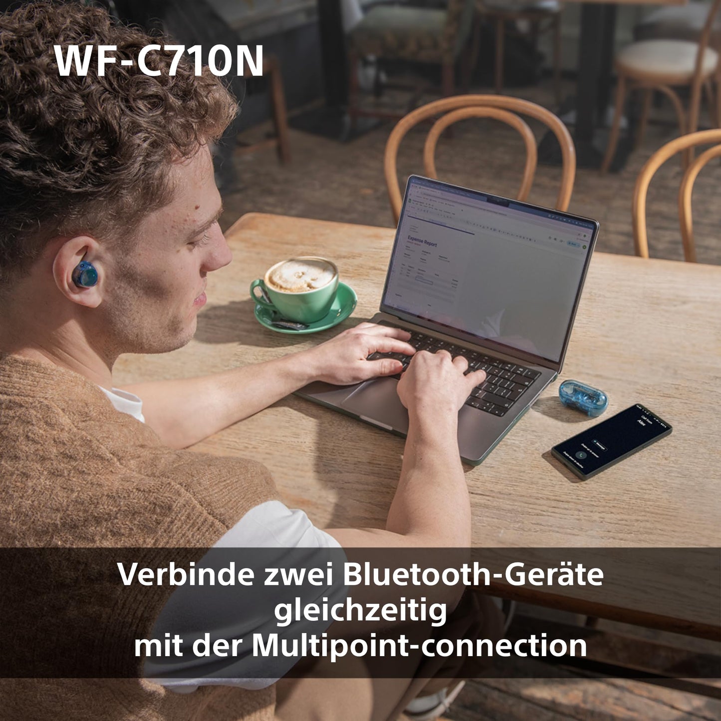 Sony WF-C710N - Truly Wireless Noise Canceling Earphones, lightweight, touch operation, multipoint connection, IPX4, up to 40h battery, quick charging, iOS and Android compatible, Glass Blue - WFC710NL.CE7