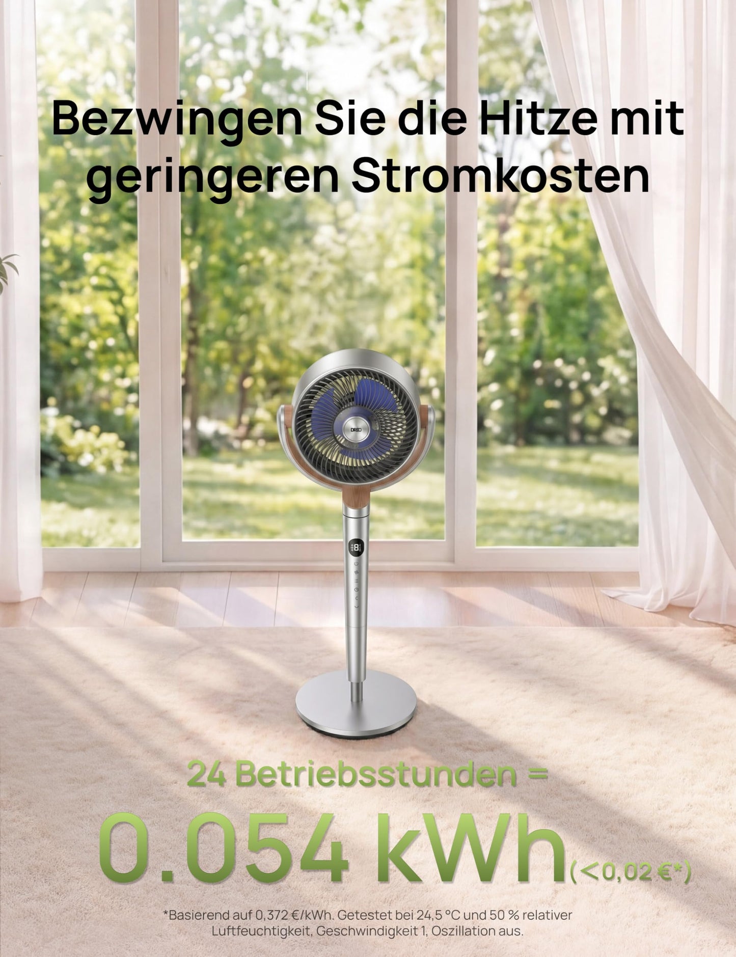DREO 20dB quiet pedestal fan, 120°+120° omni-directional oscillating fan, 26M wind distance, 1200m³/h air volume Real turbo air circulator fans, 102CM height 3 modes 8-speed - DR-HPF002