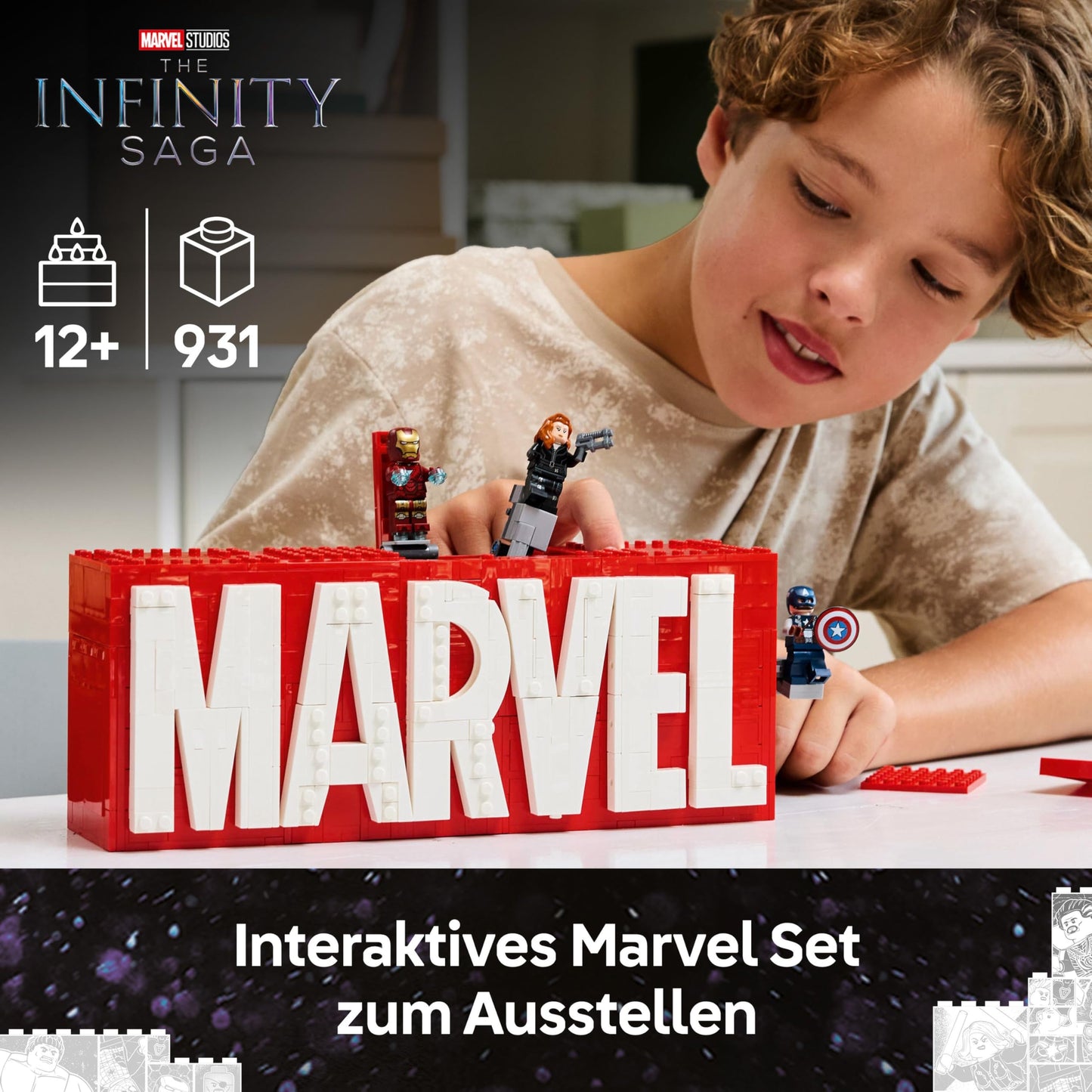 LEGO | Marvel: MARVEL logo & minifigures - collector's item including Hulk, Thor, Iron Man, Black Widow and Captain America - building set with Avengers figures - gift for boys and girls aged 12 and over - 76313