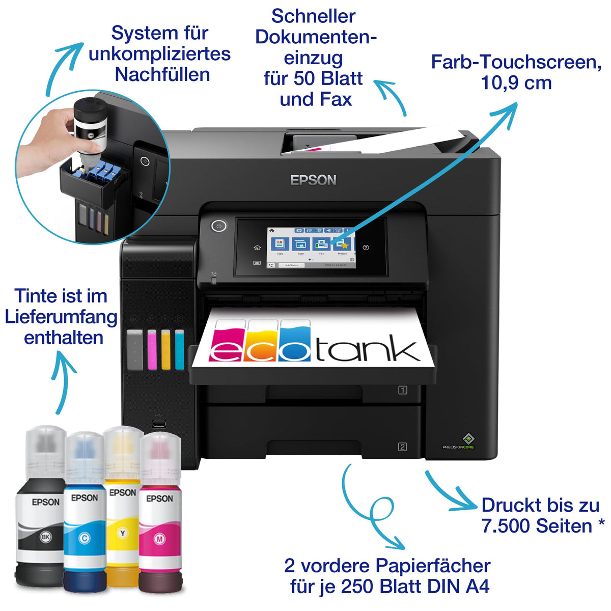 Epson EcoTank ET-5855 A4 Multifunction Wi-Fi Ink Tank Printer with Fax - ET5855