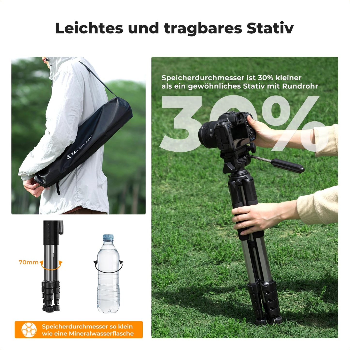 K&F CONCEPT Camera tripod S255A3+BV01, lightweight tripod with bag, 190 cm mobile phone tripod, tripod for Canon Nikon Sony camera/DSLR, tripod for smartphone, travel tripod with mobile phone tablet holder (black)