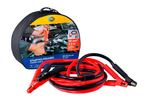 HELLA jumper cable - car jumper cable - 5.0 meters - starter cable for petrol and diesel engines - with carrying bag - 8KS 236 694-001