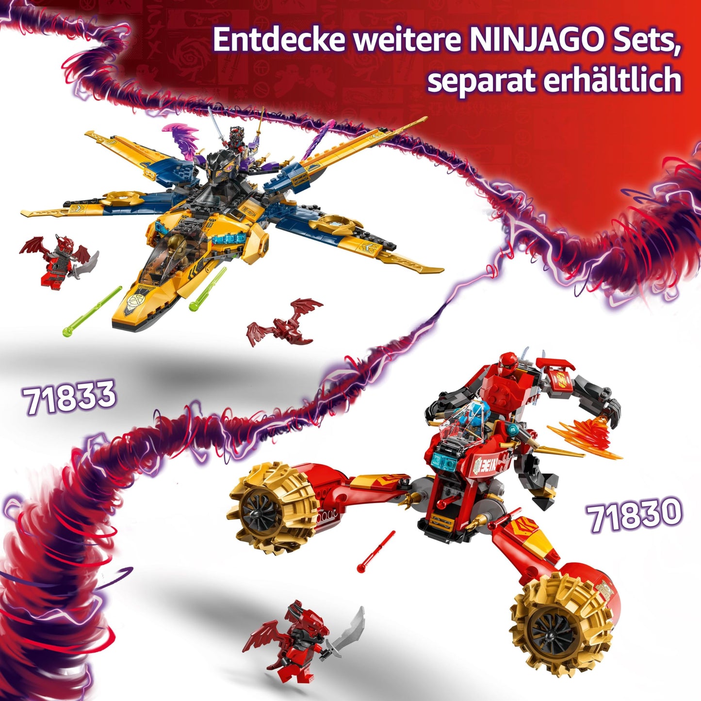 LEGO NINJAGO Kai's Storm Rider Mech - Flying Motorcycle Toy with 3 Minifigures - Mech with Movable Head, Arms and Legs - Building Toy - Gift for Boys & Girls from 7 Years 71830