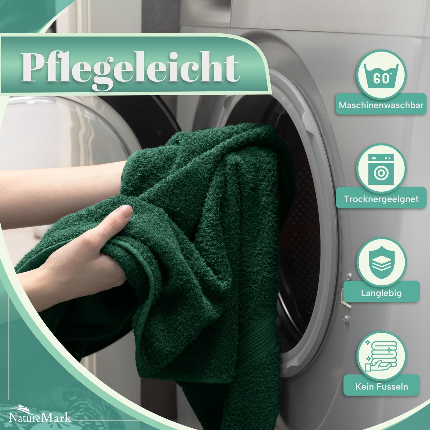 NatureMark 8 towel set - 100% cotton - absorbent and durable towels, size 50×100cm, dark green - 8er_dgrün