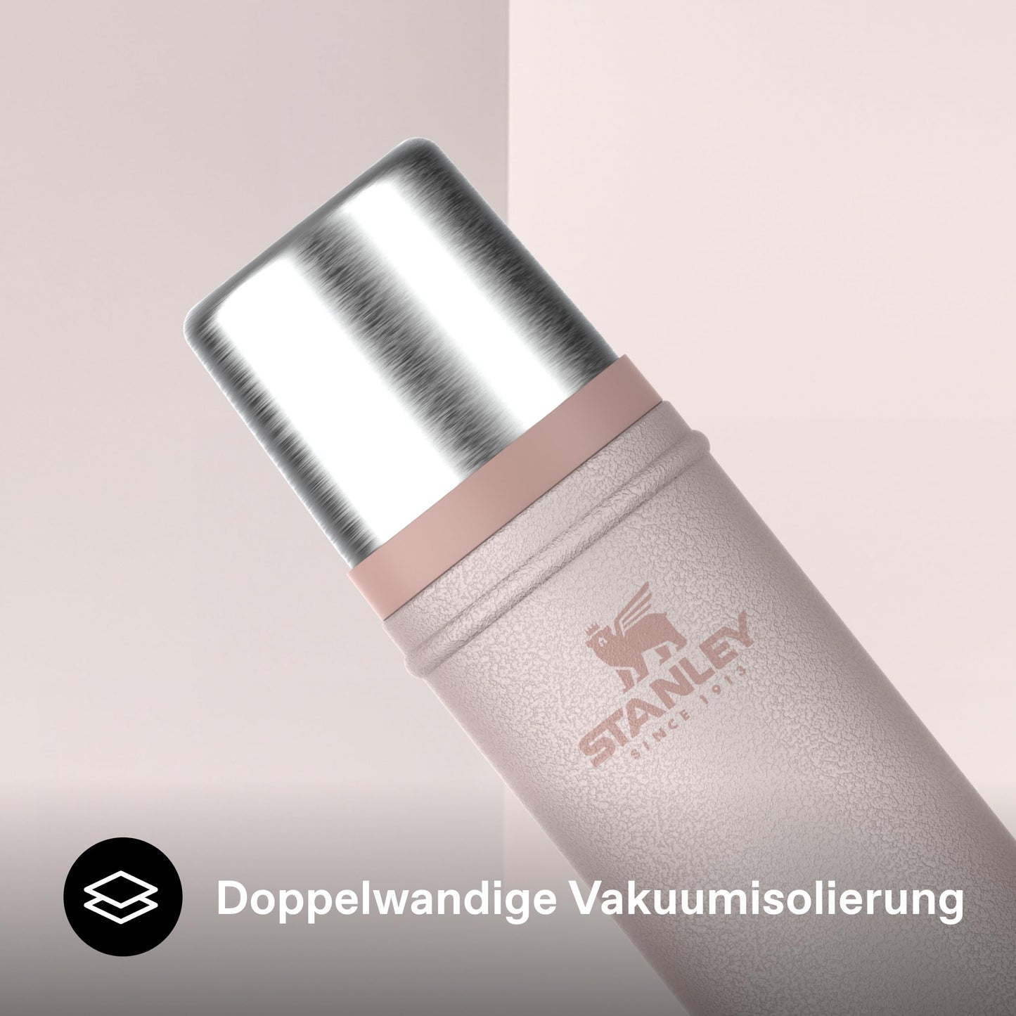 Stanley 1913 Classic Legendary Thermos Bottle 0.59L - Thermos Keeps Hot or Cold for 18 Hours - Stainless Steel Thermos Flask - BPA Free - Dishwasher Safe - Rose Quartz - 100000116116