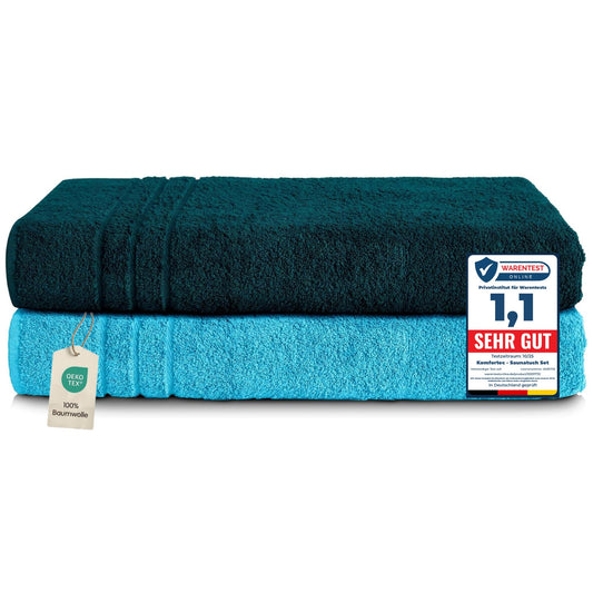 Set de 2 prosoape de saună Komfortec 80x200 cm, prosoape mari de saună din bumbac 100%, pufoase și absorbante, cu uscare rapidă, petrol/turcoaz - 2buc-80x200-petrol-turcoaz
