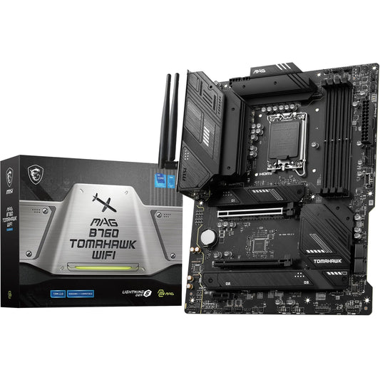MSI MAG B760 Tomahawk WiFi Placă de bază, ATX - Suportă procesoare Intel Core din generațiile 12, 13 și 14, LGA 1700-75A DrMOS VRM, DDR5 Memory Boost 7000+MHz/OC, PCIe 5.0 x16, M.2 Gen4, Wi-Fi 6E - 7D96-003R