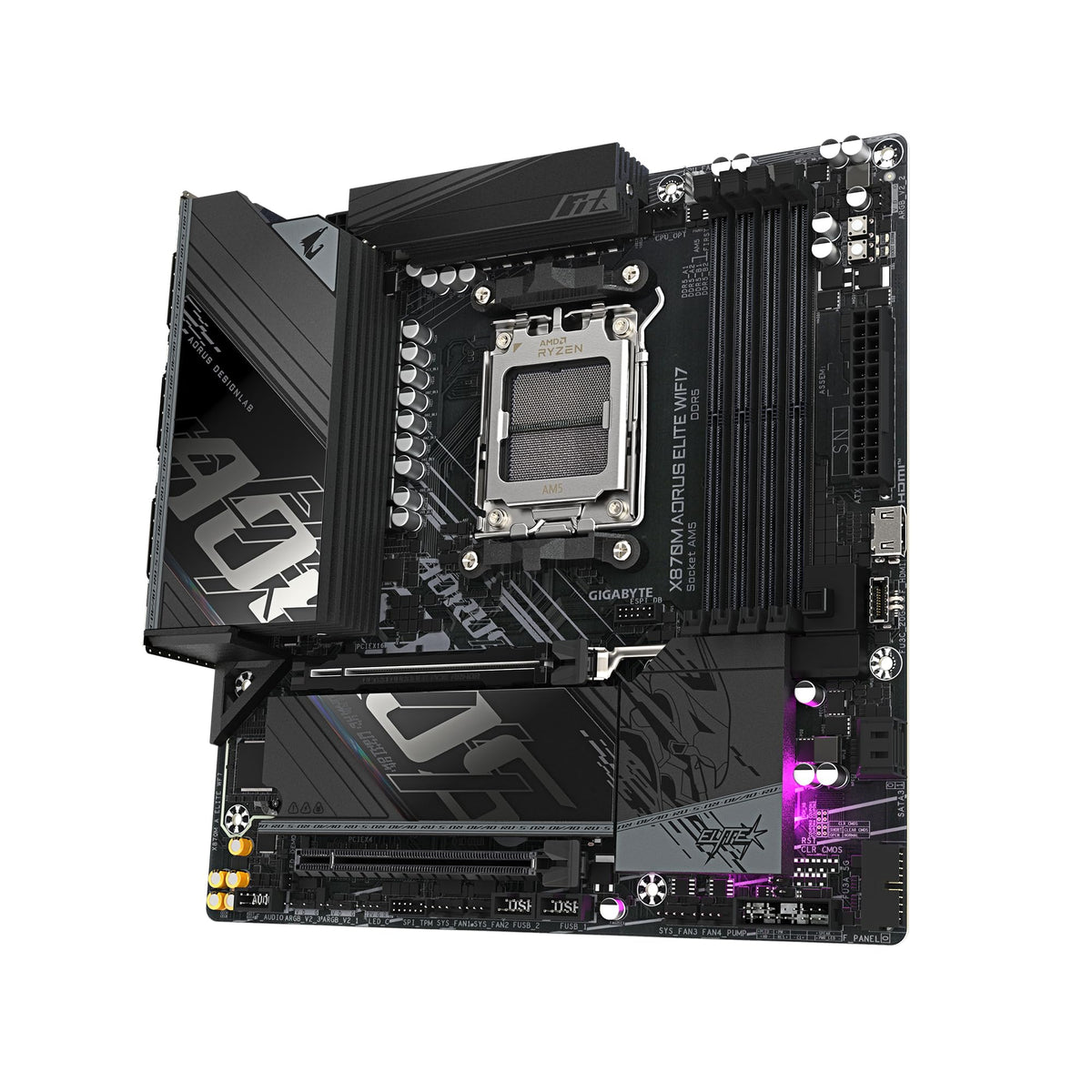 GIGABYTE X870M AORUS Elite WIFI7 Mainboard – Supports AMD Ryzen 9000 CPUs, Digital 14+2+2 Phase VRM, up to 8200 MHz DDR5 (OC), 1 x PCIe 5.0 + 1 x PCIe 4.0, Wi-Fi 7, 2.5 GbE LAN, USB 4