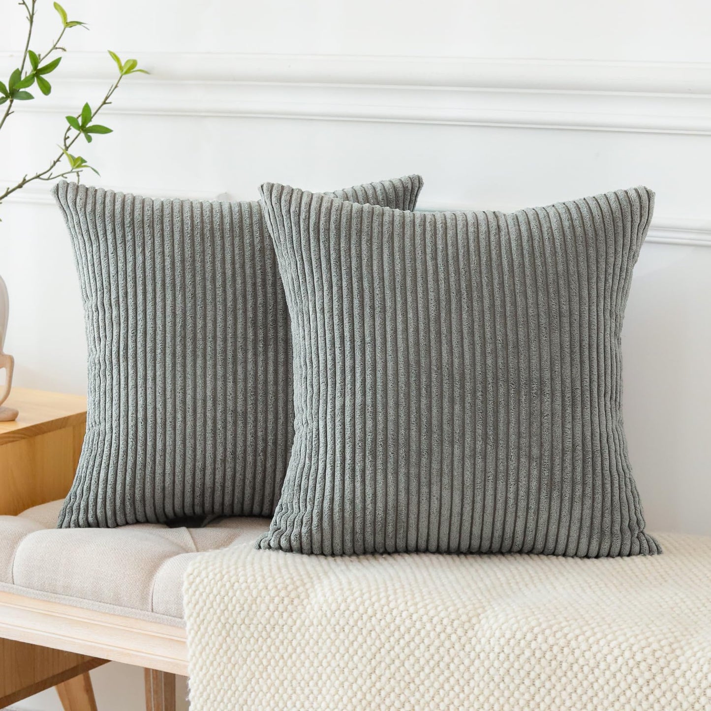 JOTOM Set of 2 Corduroy Cushion Covers Decorative Cushion Cover Sofa Cushion Couch Cushion Decorative Cushion Cover Decorative Cushion Cover for Sofa Living Room 60 x 60 cm Grey - YLDXRUK74