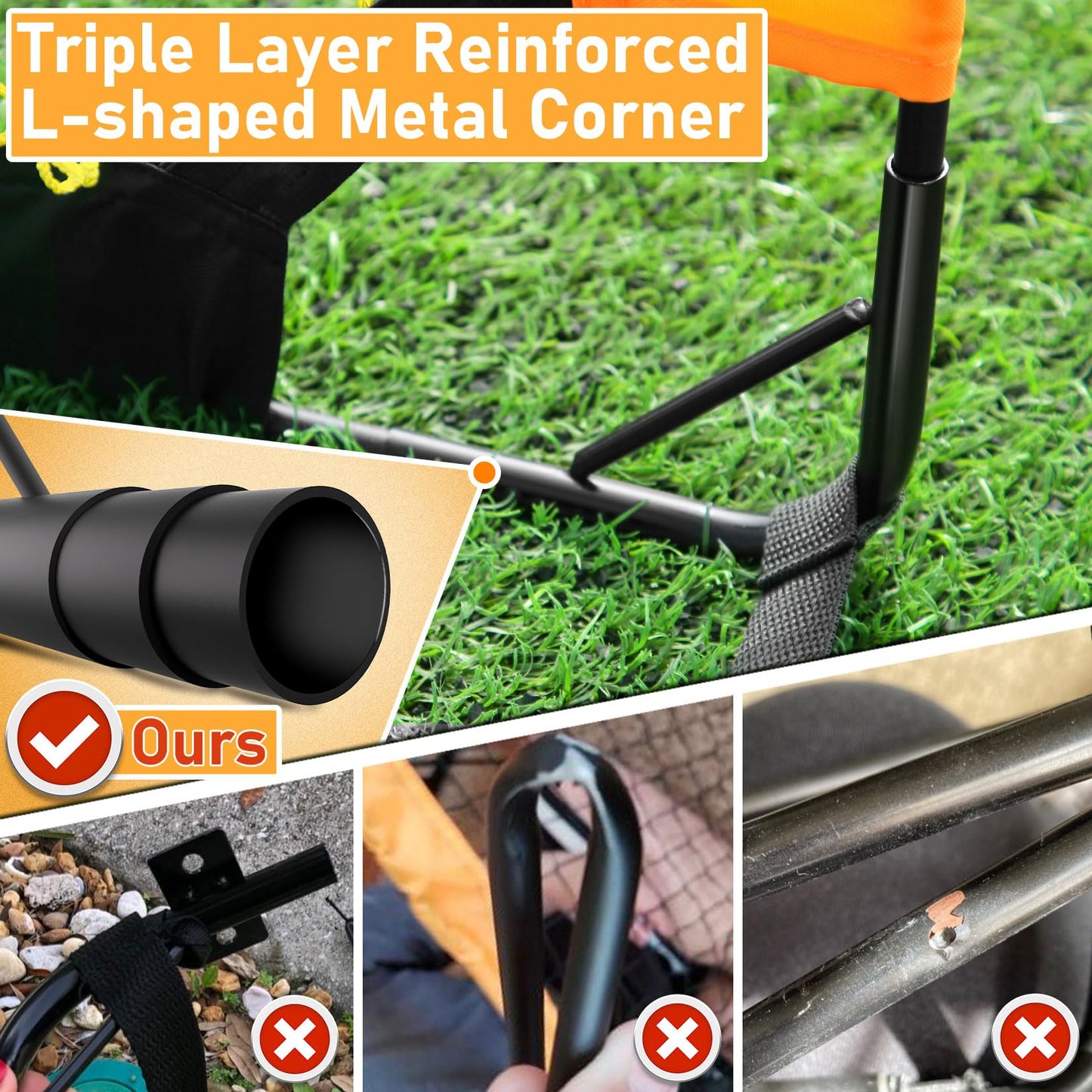 Happy Jump Pop-Up Football Goal - 120x90 cm, 1 Goal, Black Orange | Foldable Fiberglass Goal for Kids & Adults | Ideal for gardens and parks - A235262BQ1