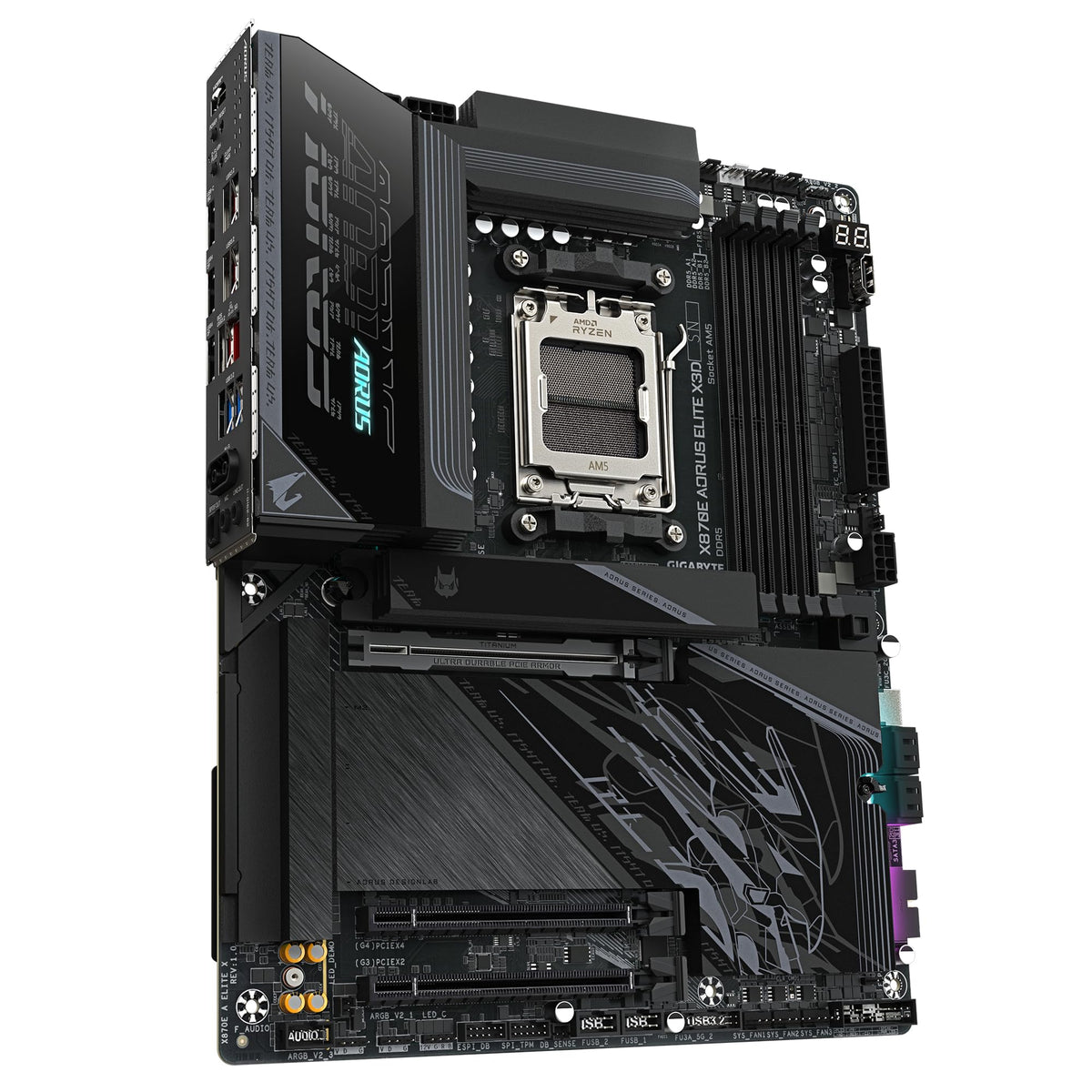 Placa de bază GIGABYTE X870E AORUS Elite X3D – Suportă procesoarele AMD Ryzen 9000, VRM digital 16+2+2 faze, până la 9000 Hz DDR5 (OC), 2 x PCIe 5.0 + 2 x PCIe 4.0, Wi-Fi 7, LAN 5 GbE, USB 4