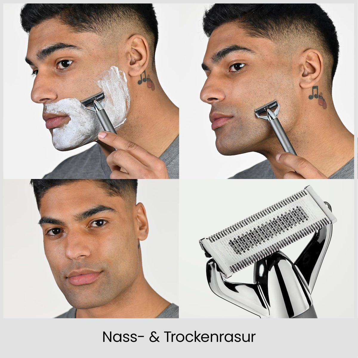 BaByliss X-Blade Rasoir electric, trimmer pentru barbă și corp, lame de precizie ultra ascuțite, lamă flexibilă de 50°, 4 capete de pieptene 1-5mm, acumulator Li-Ion fără fir, 100% rezistent la apă, OT996E