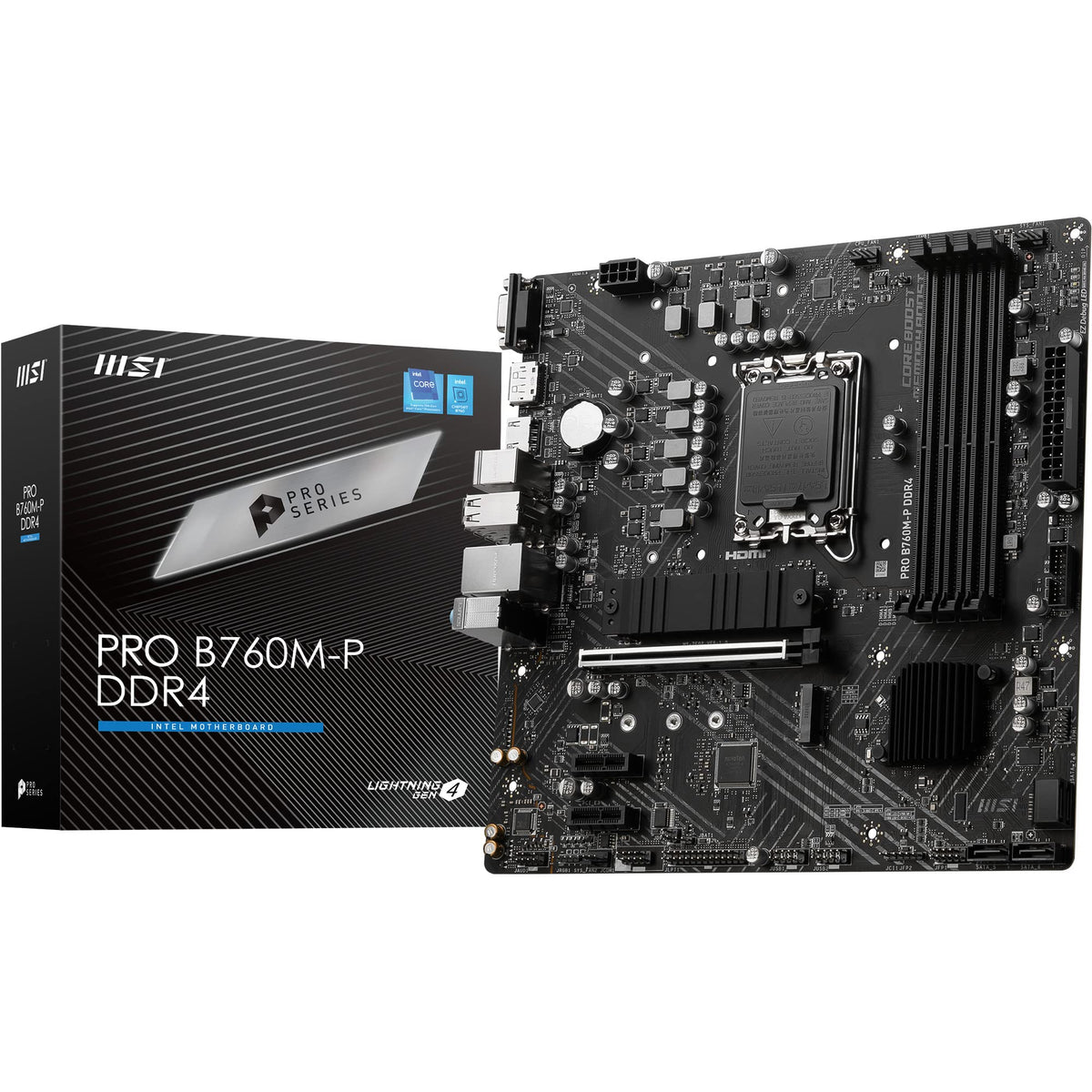Placa de bază MSI PRO B760M-P DDR4, suportă procesoare Intel de generația 12, 13 și 14 Core, LGA 1700, DDR4 Memory Boost 4800+MHz/OC, slot PCIe 4.0 x16, sloturi M.2 Gen4, Micro-ATX, divers, M-ATX - 7E02-001R
