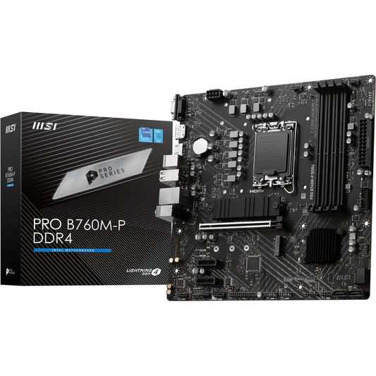 Placa de bază MSI PRO B760M-P DDR4, suportă procesoare Intel de generația 12, 13 și 14 Core, LGA 1700, DDR4 Memory Boost 4800+MHz/OC, slot PCIe 4.0 x16, sloturi M.2 Gen4, Micro-ATX, divers, M-ATX - 7E02-001R