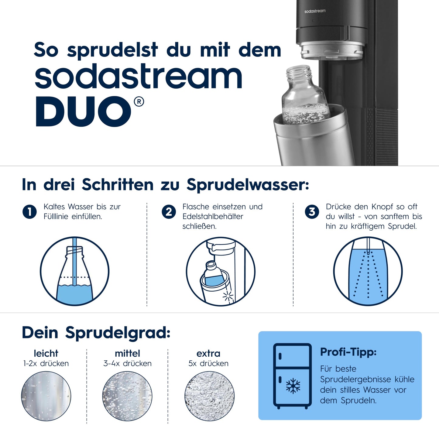 Sodastream Duo sparkling water maker with glass bottles, sparkling water machine, quick-connect CO2 cylinder, including 2 glass bottles and 2 plastic bottles, gray - 1016814490