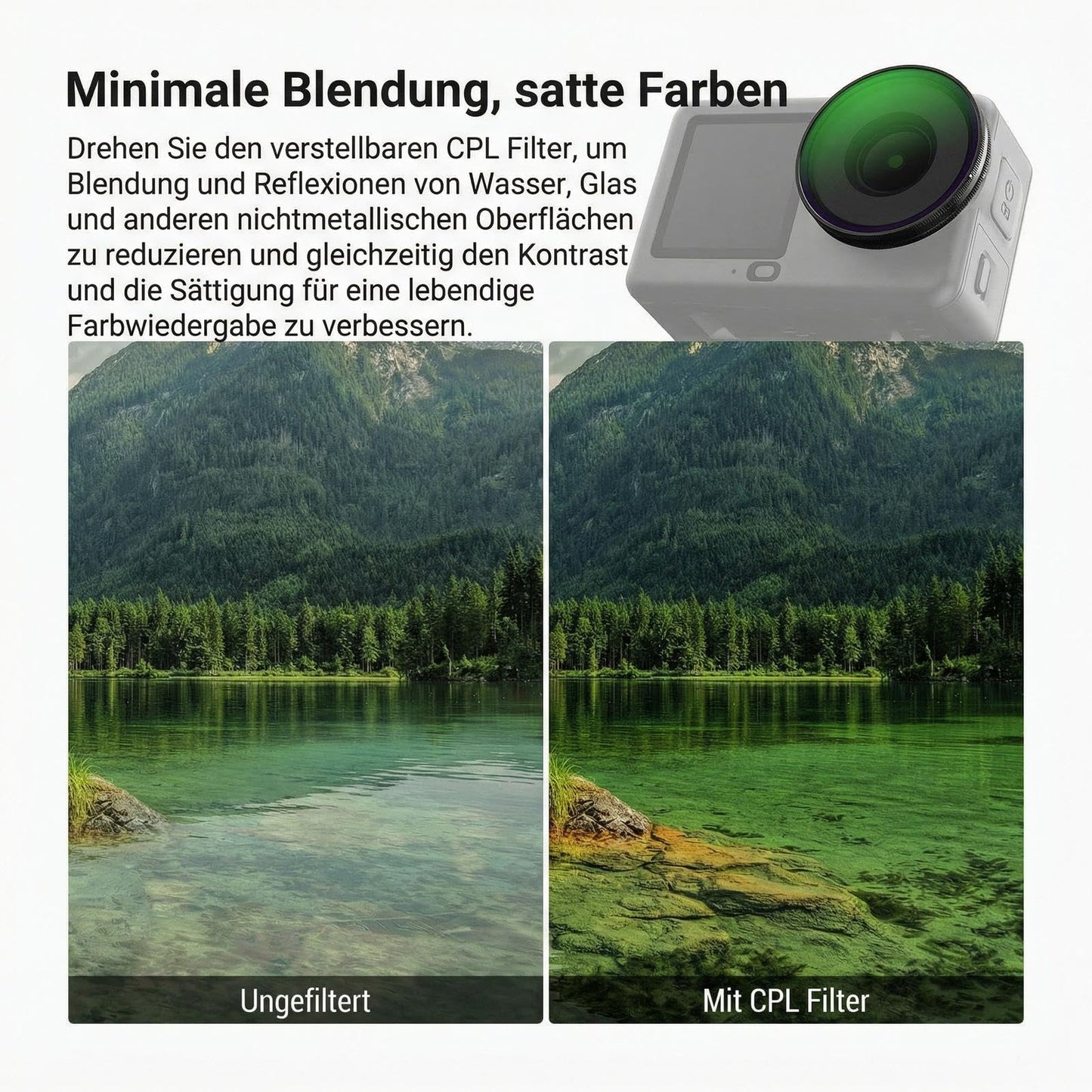 NEEWER CPL ND filter set compatible with DJI Osmo Action 6 only, pack of 4, snap on, ND8/16/32 adjustable circular polarizing filter gray filter, multi-coated, action cam photo accessories with lens cap - FL-B50