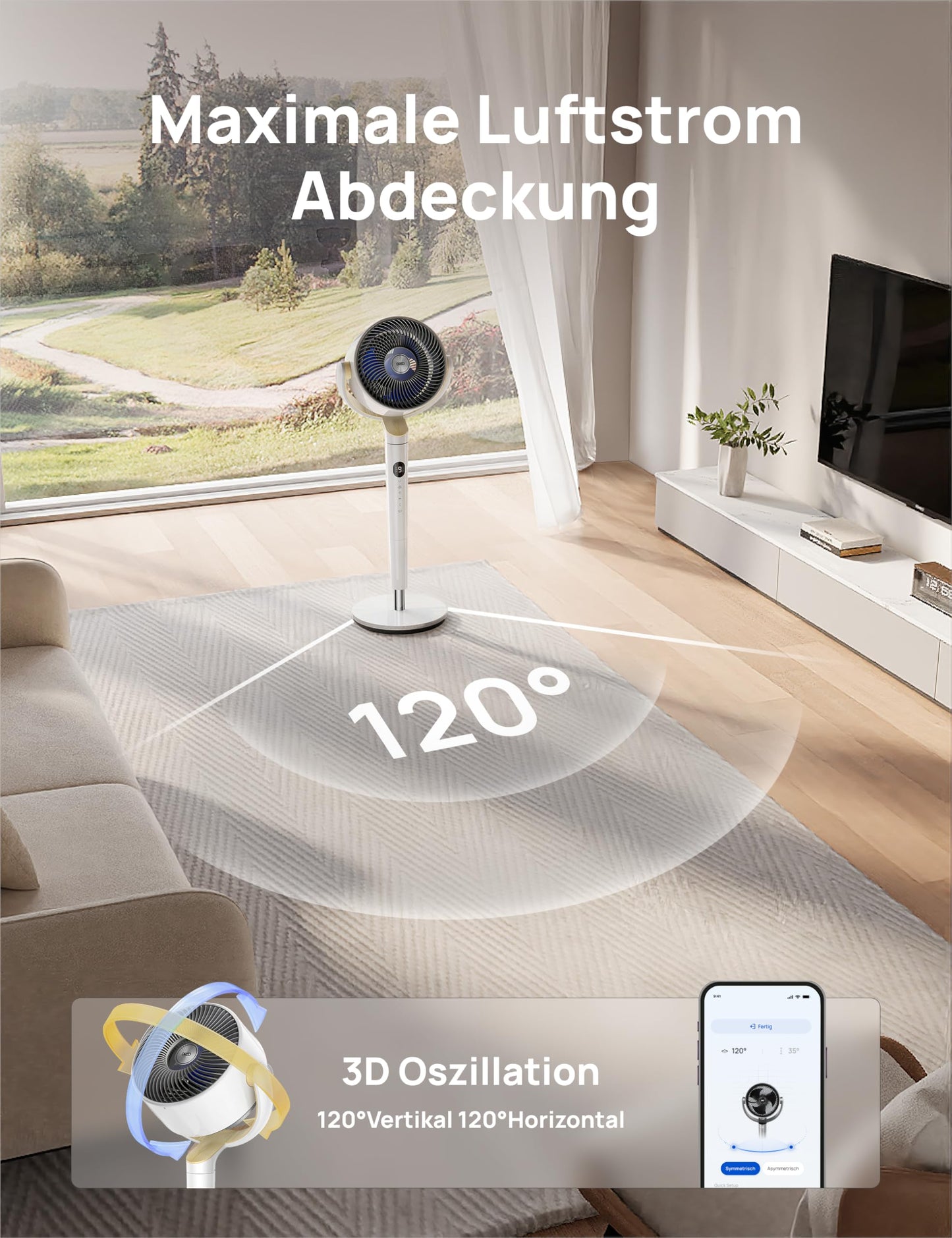 Dreo Smart Pedestal Fan with RGB Light, 120° +120° Oscillating Fan with Remote Control, 20dB Quiet Floor Fan for Bedroom, 90ft, 8H Timer, White - DR-HPF008S