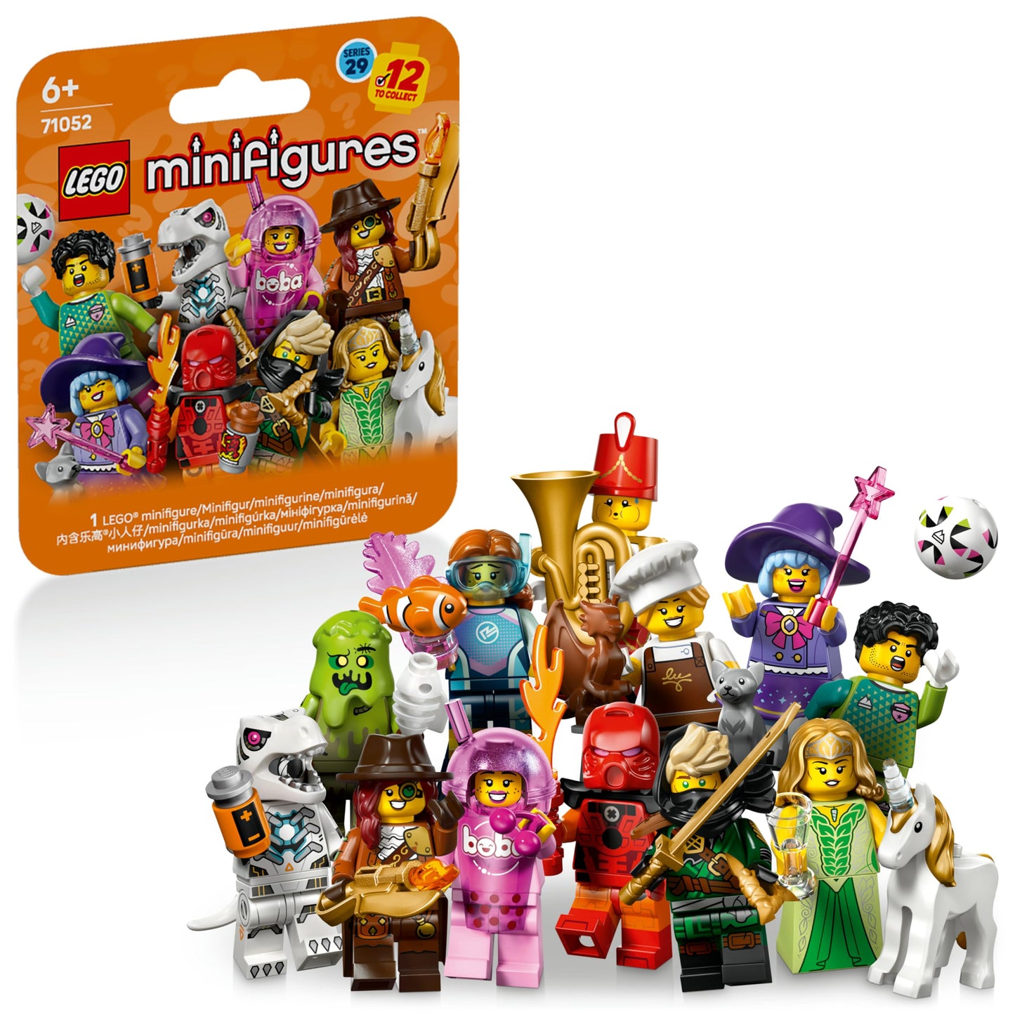 LEGO Minifigures Series 29 - surprise box with 1 of 12 collectible figures - figures including goalkeeper & unicorn elf - party bag for boys and girls aged 6 and over - 71052