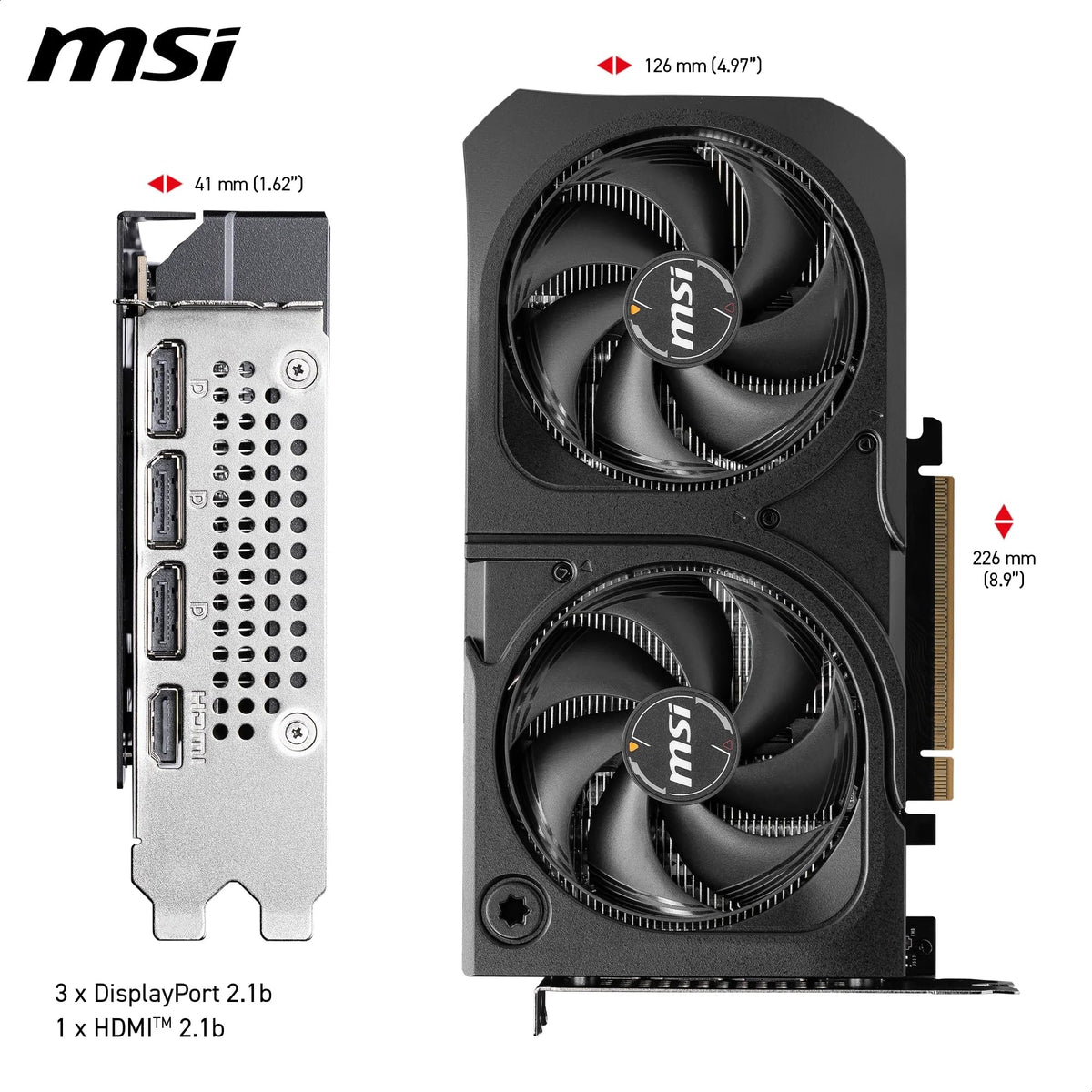MSI GeForce RTX 5060 Ti 16G Shadow 2X OC Plus - 16GB GDDR7 (28Gbps/128-bit), PCIe 5, Boost: 2602 MHz, HDMI 2.1b, DisplayPort 2.1b, metal backplate - V535-003R