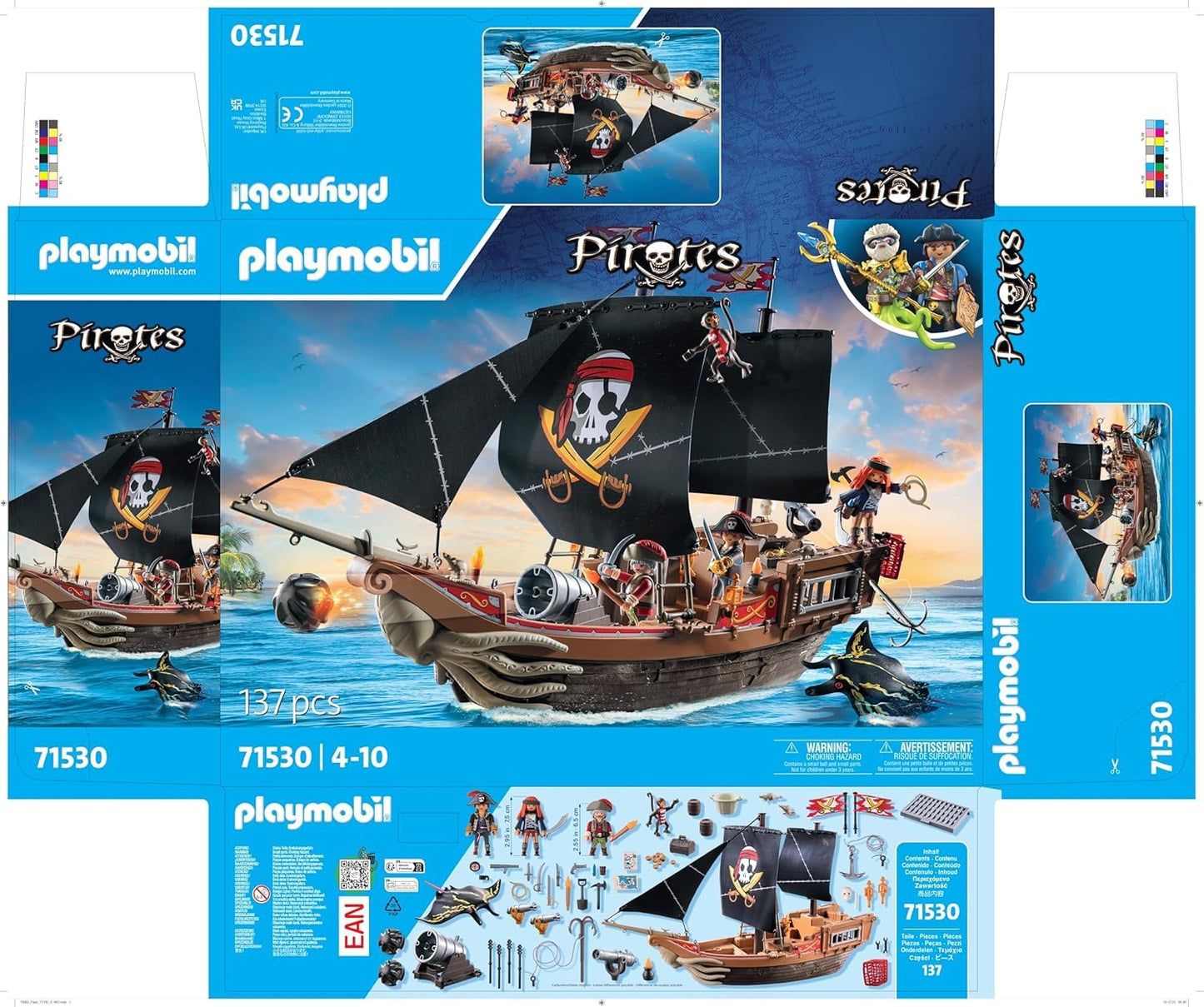 PLAYMOBIL Pirates 71530 Large pirate ship, exciting sea battles and secret treasure hunts on the high seas, including cannons, projectiles and anchors, detailed toy for children aged 4 and over
