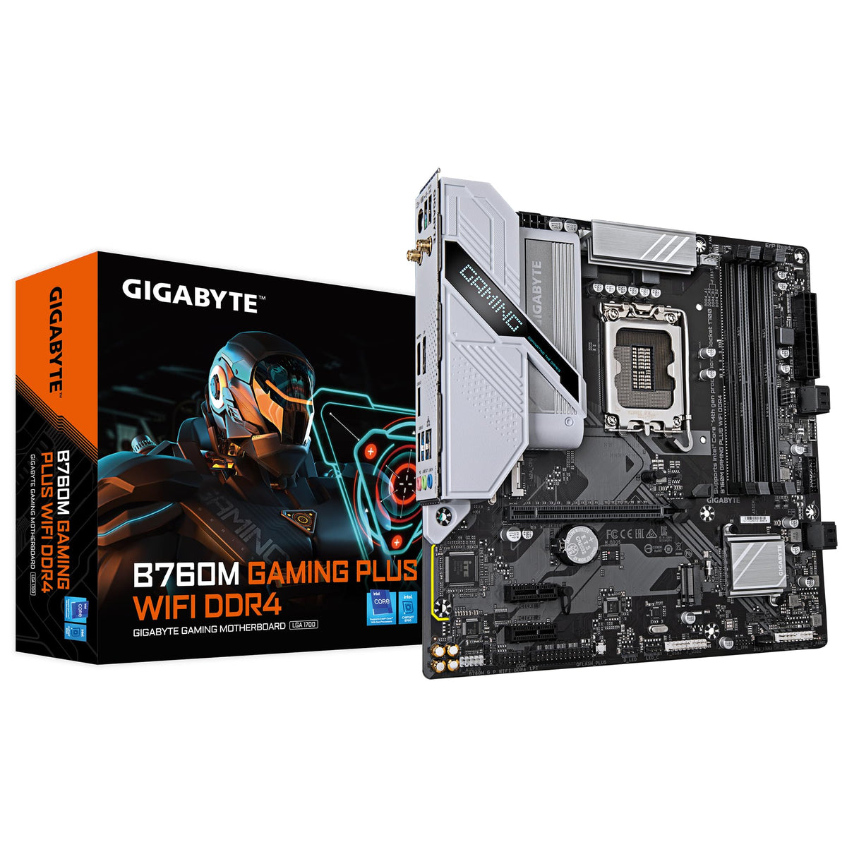 GIGABYTE B760M Gaming Plus WiFi DDR4-Mainboard - Suportă procesoare Intel Core de generația a 14-a, VRM cu 4+1+1 faze, până la 5333 MHz DDR4 (OC), 2xPCIe 4.0 M.2, Wi-Fi 6, 1 GbE LAN, USB 3.2 Gen 1