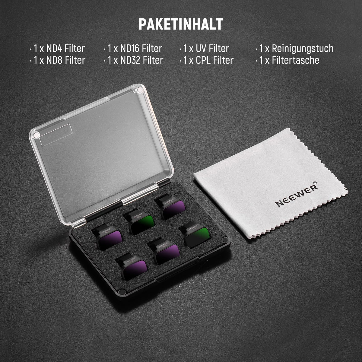 NEEWER Pachet de 6 set de filtre ND compatibile cu DJI Mini 4K/2/Mavic/SE/2 SE, accesorii pentru lentile dronei, filtru de densitate neutră UV CPL Snap On ND4/ND8/ND16/ND32, sticlă HD cu acoperire multiplă, sigur pentru cardan, FL-B31