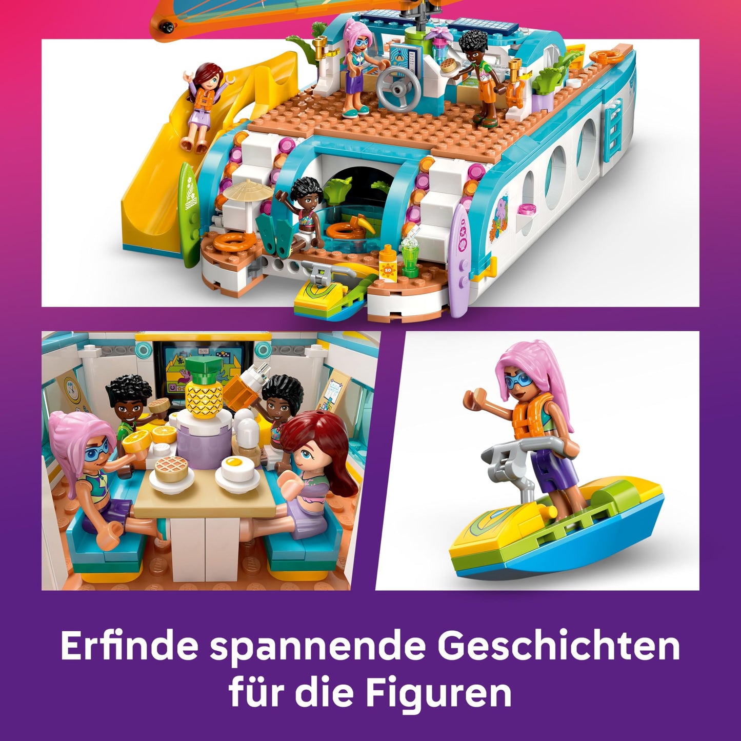 LEGO Friends sailing adventure set - toy including boat with rotating sail, 4 mini dolls and 2 dolphin figures as well as fun accessories - creative birthday gift for girls aged 8 and over - 42664