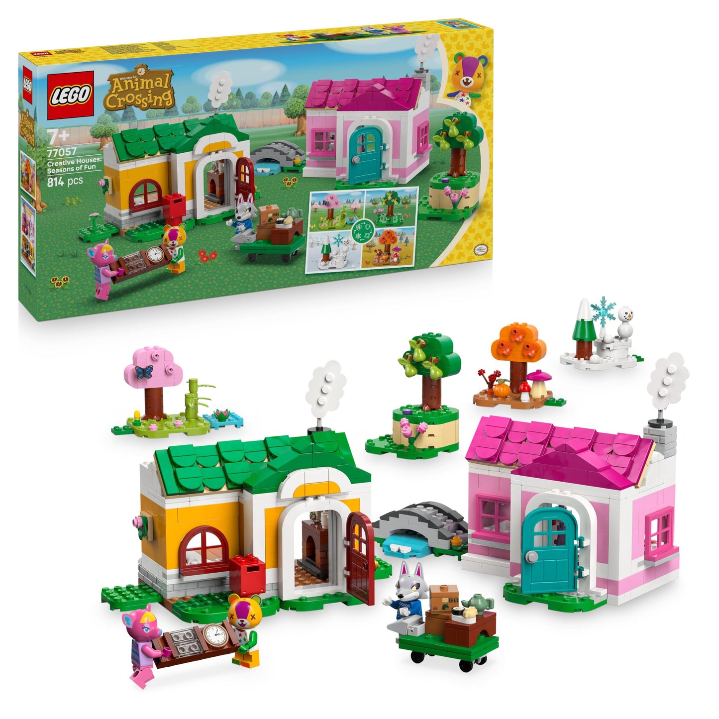 LEGO Animal Crossing - Creative Houses: Seasons of Fun - 2-in-1 playset with 2 playhouses, minifigures of Stitches, Feline & Grimm - Gamer gift for girls, boys aged 7 and up - 77057