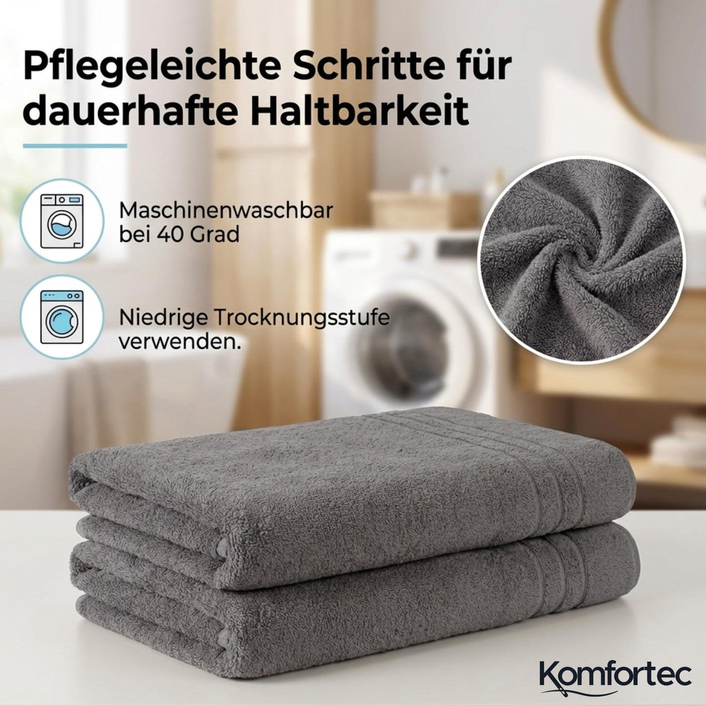 Komfortec 2 sauna towel set 80x200 cm, large sauna towels made of 100% cotton, sauna towels, fluffy and absorbent, quick-drying, anthracite gray - 2er-80x200-anthrazit