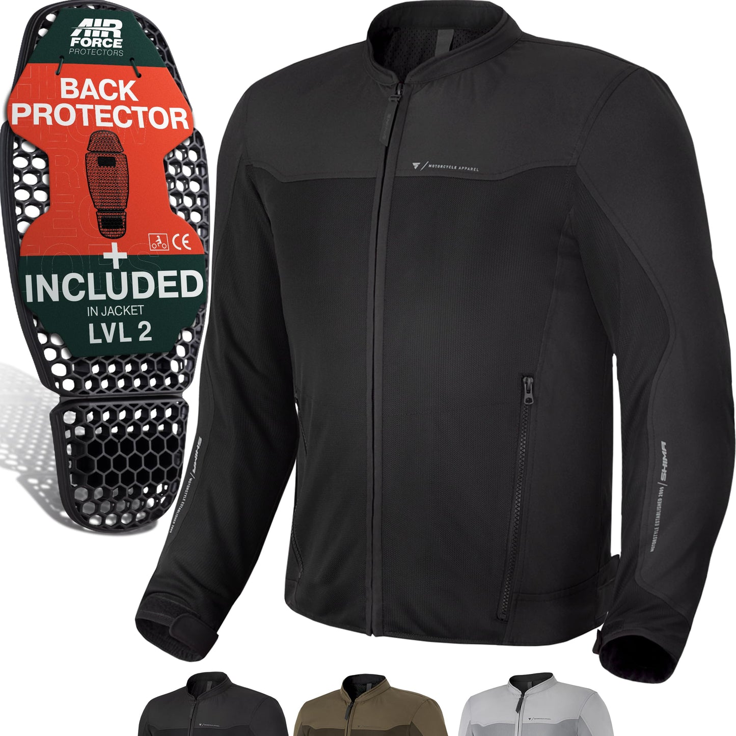 SHIMA OpenAir Motorcycle Jacket Men with Protectors AirForce Back Protector Motorcycle Jacket Summer Mesh Ventilated Textile Jacket Protective Jackets Protector Jacket Airy (Men, Black, XXL) - OPENAIR