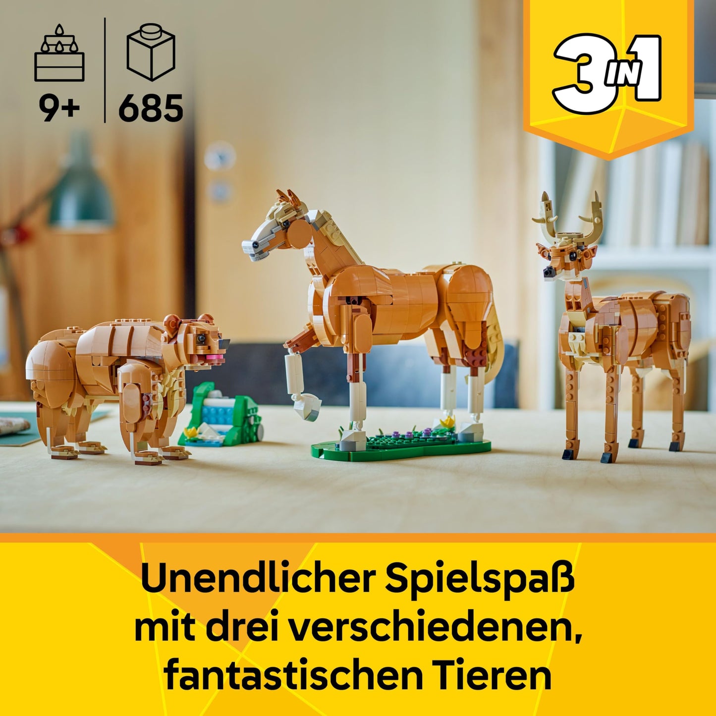 LEGO Creator 3in1 Magnificent Horse - Horse Toy - Build a Bear or Deer Figure - Birthday Gift for Girls and Boys from 9 Years - 31166