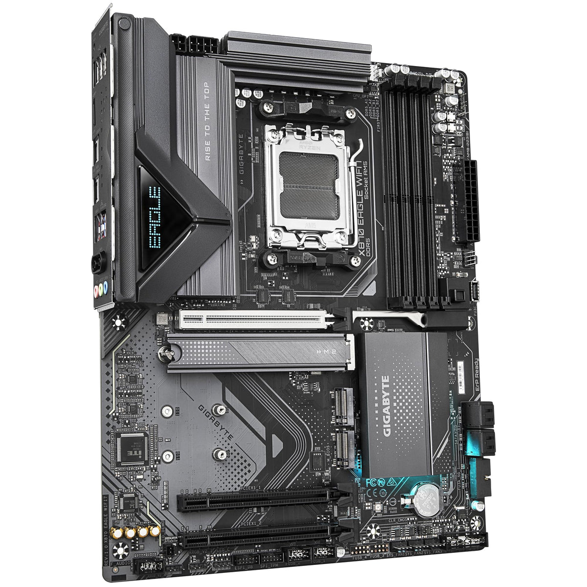 Placa de bază GIGABYTE X870 Eagle WIFI7 - Suportă procesoare AMD Ryzen 9000, VRM cu 14+2+2 faze, până la 8000MHz DDR5 (OC), 1xPCIe 5.0, Wi-Fi 7, LAN 2.5GbE, USB 4