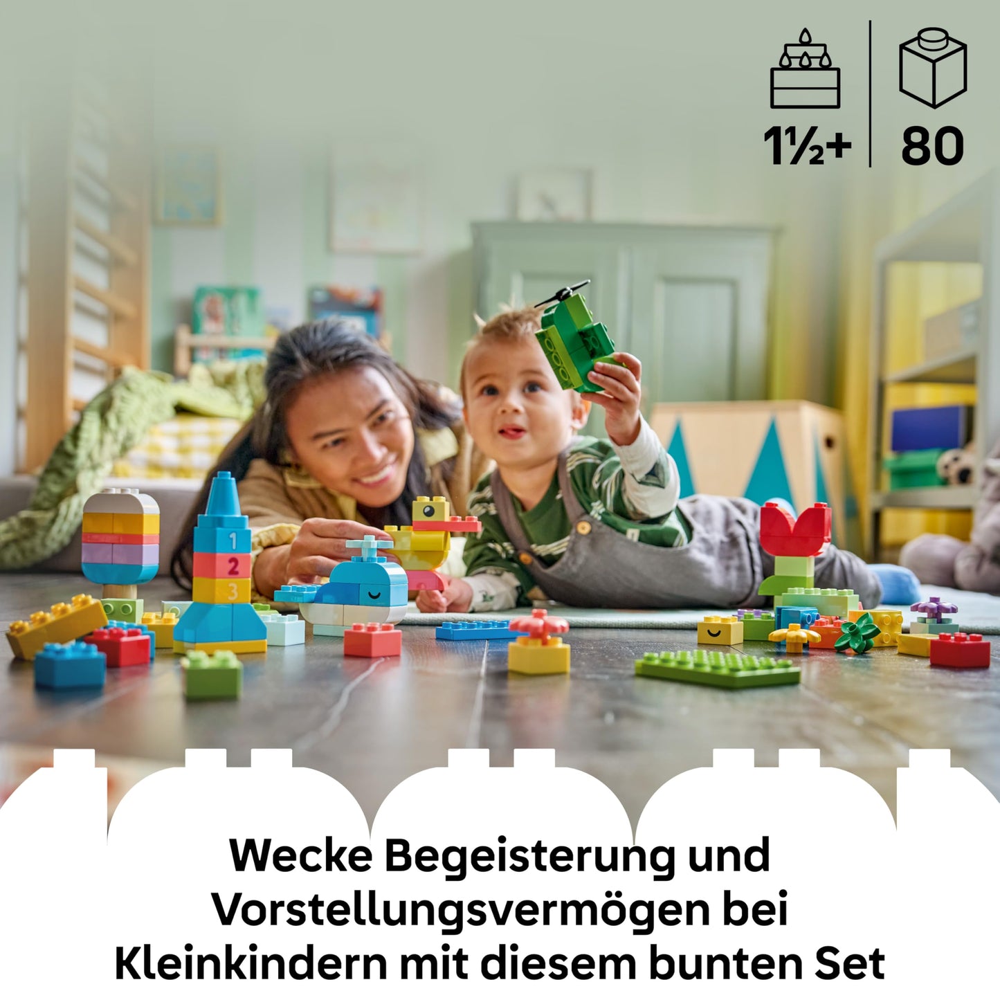LEGO DUPLO Classic colorful creative box - educational toy to promote fine motor skills for toddlers - including number stones, animals, vehicles and play food - gift for boys and girls from 1 year old - 10479