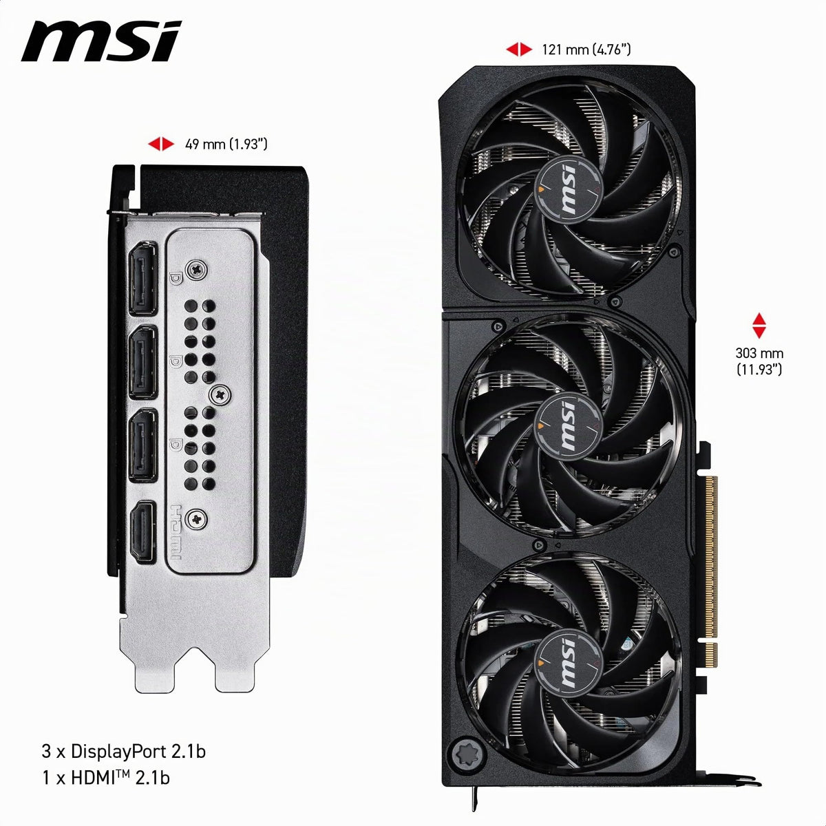 MSI GeForce RTX 5080 16G Shadow 3X OC — 16GB GDDR7 (30Gbps/256-bit), PCIe 5, Boost: 2640 MHz, HDMI 2.1b, DisplayPort 2.1b - V531-003R