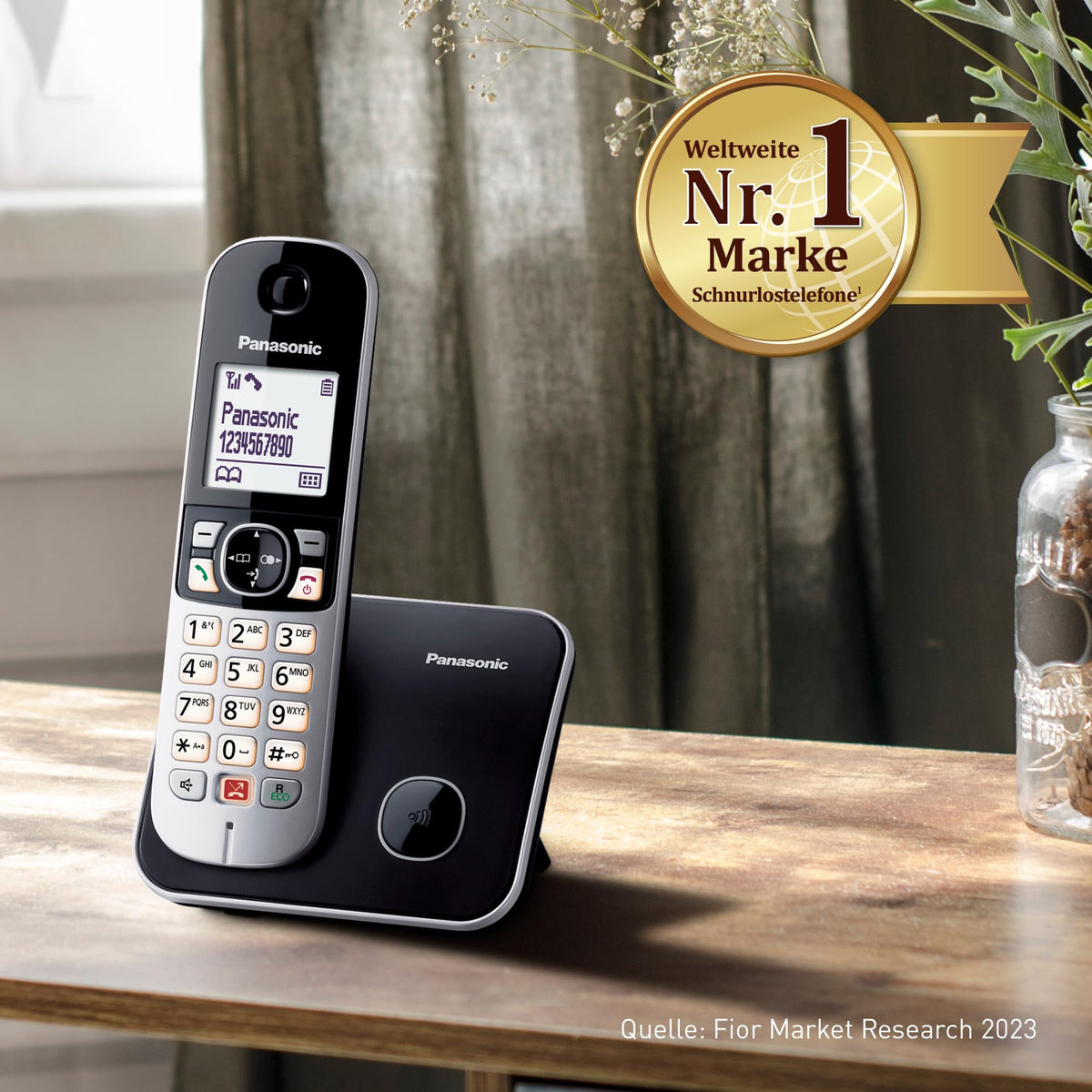 Panasonic KX-TG6851GB Telefon fără fir (Până la 1.000 de numere de telefon blocate, dimensiune clară a fontului, receptor sonor, handsfree cu duplex complet) negru-silver