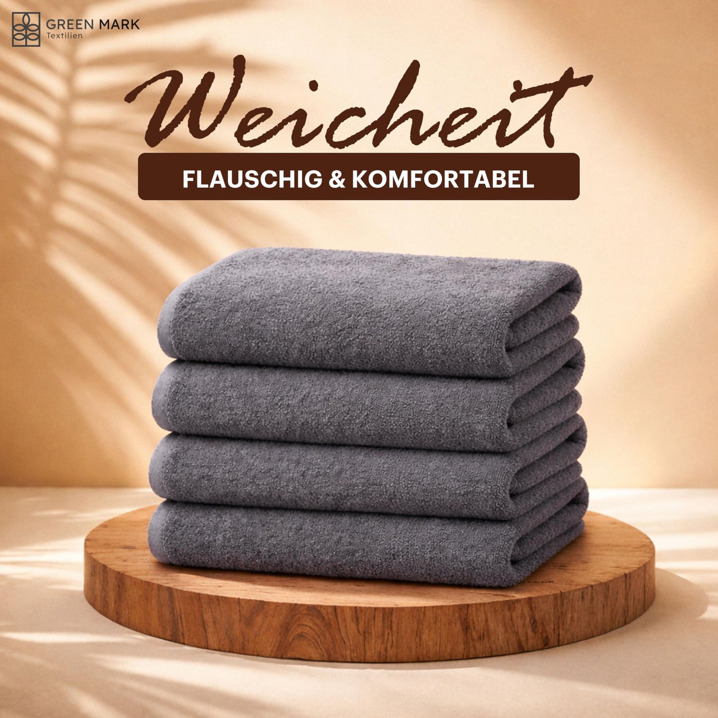 NatureMark 4-piece shower towel set - soft and absorbent shower towels made from 100% cotton, suitable for everyday use - anthracite gray, 70x140cm - NM-HT0722