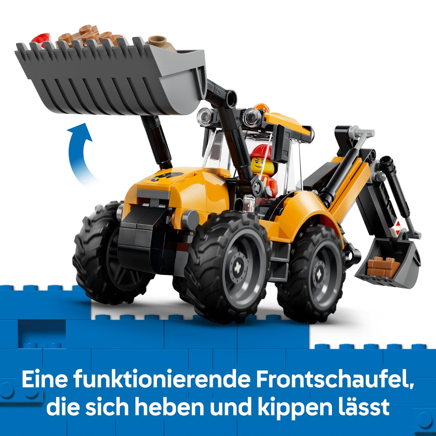 LEGO City Yellow Backhoe Loader - Construction Vehicle Toy - Tractor with 2 Minifigures, Working Front Shovel and Rear Excavator - Birthday Gift for Boys Ages 7 and Up - 60480