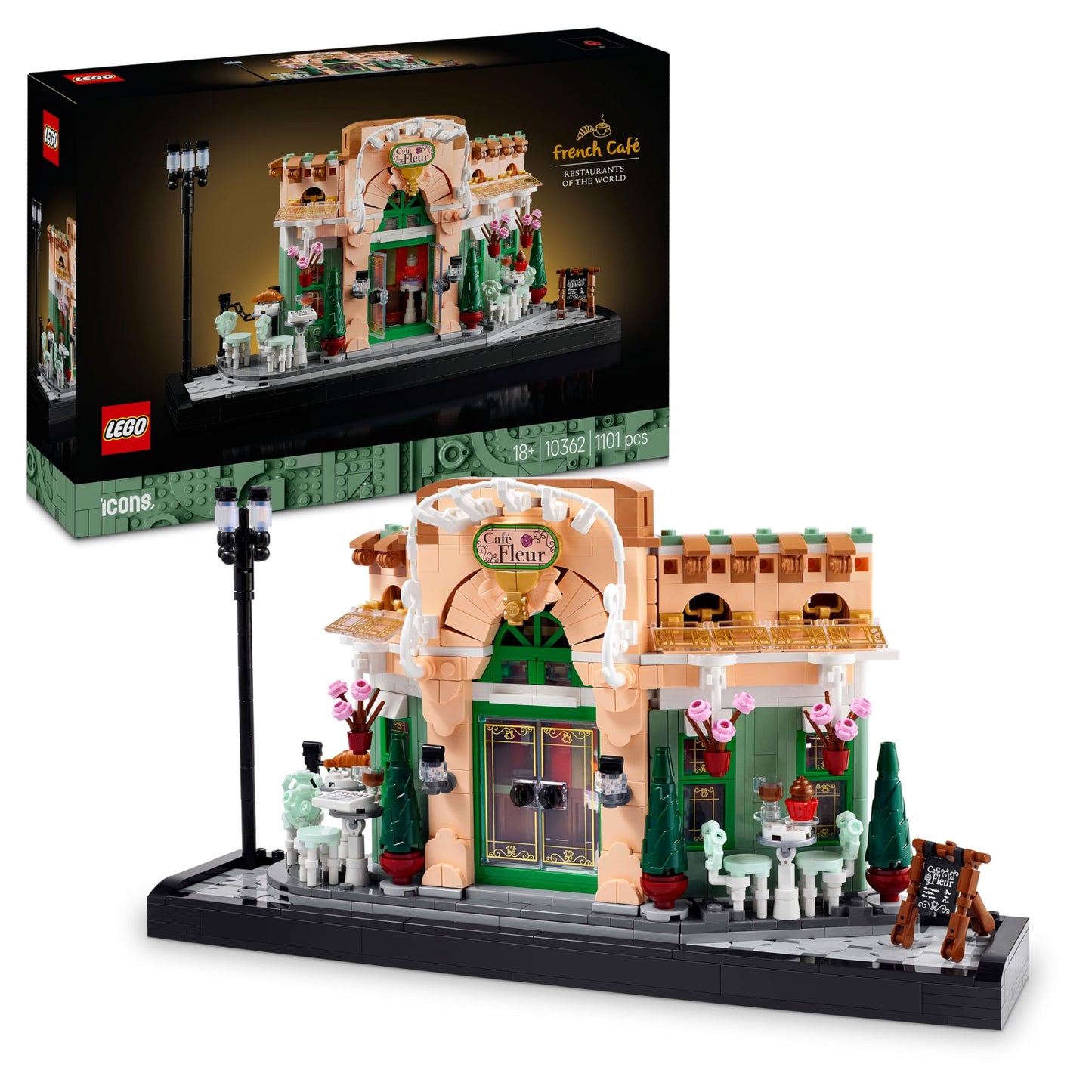 LEGO Icons French Café - Decoration for the living room or office - Building set for adults including picturesque facade, hanging flower pots and chairs - Gift for men and women 10362