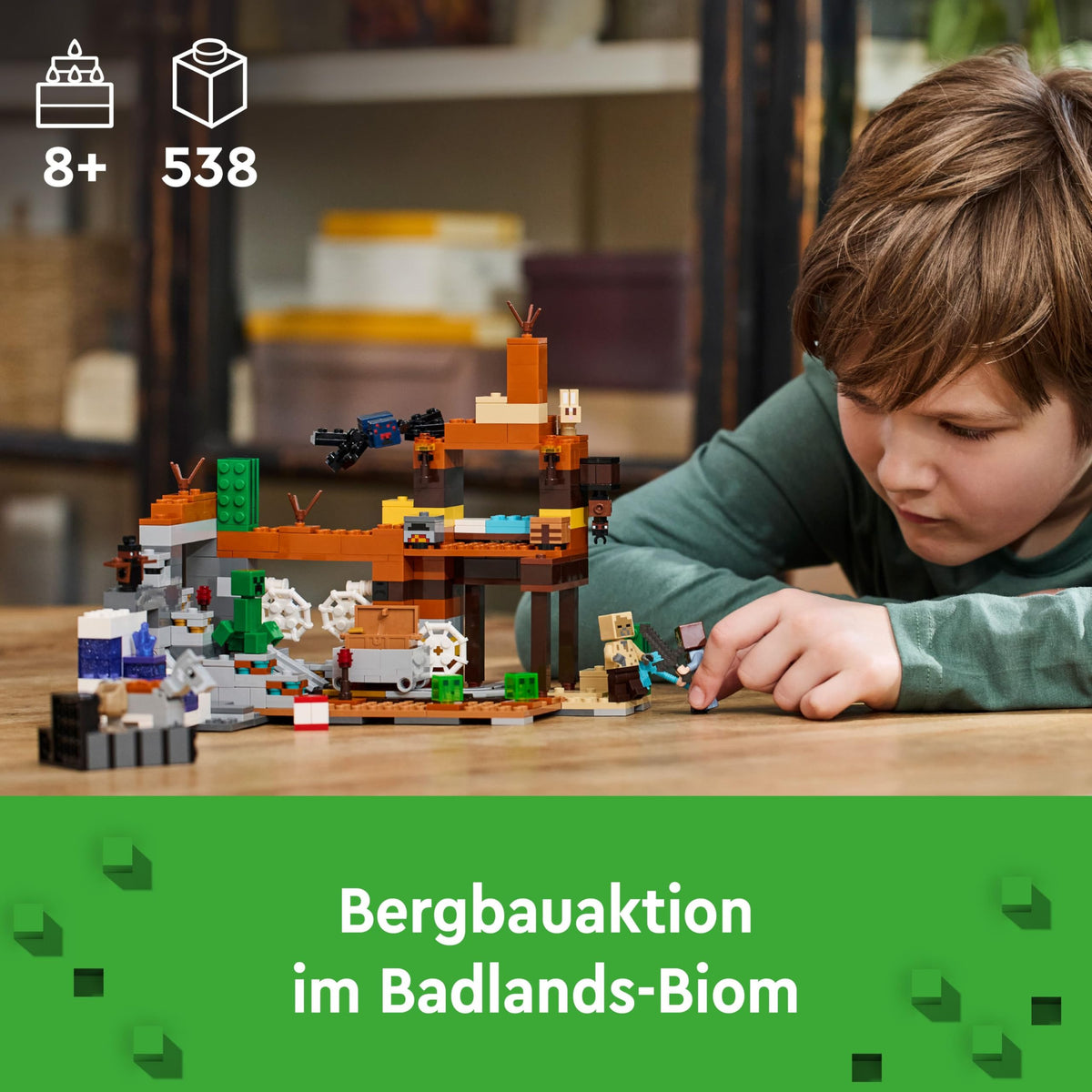 LEGO Minecraft The Badlands Mineshaft - Interactive Toy featuring Explorer, Creeper, and Spider Figures, along with an Exploding TNT Function - Perfect Gaming Gift for Boys and Girls aged 8 and up - 21263