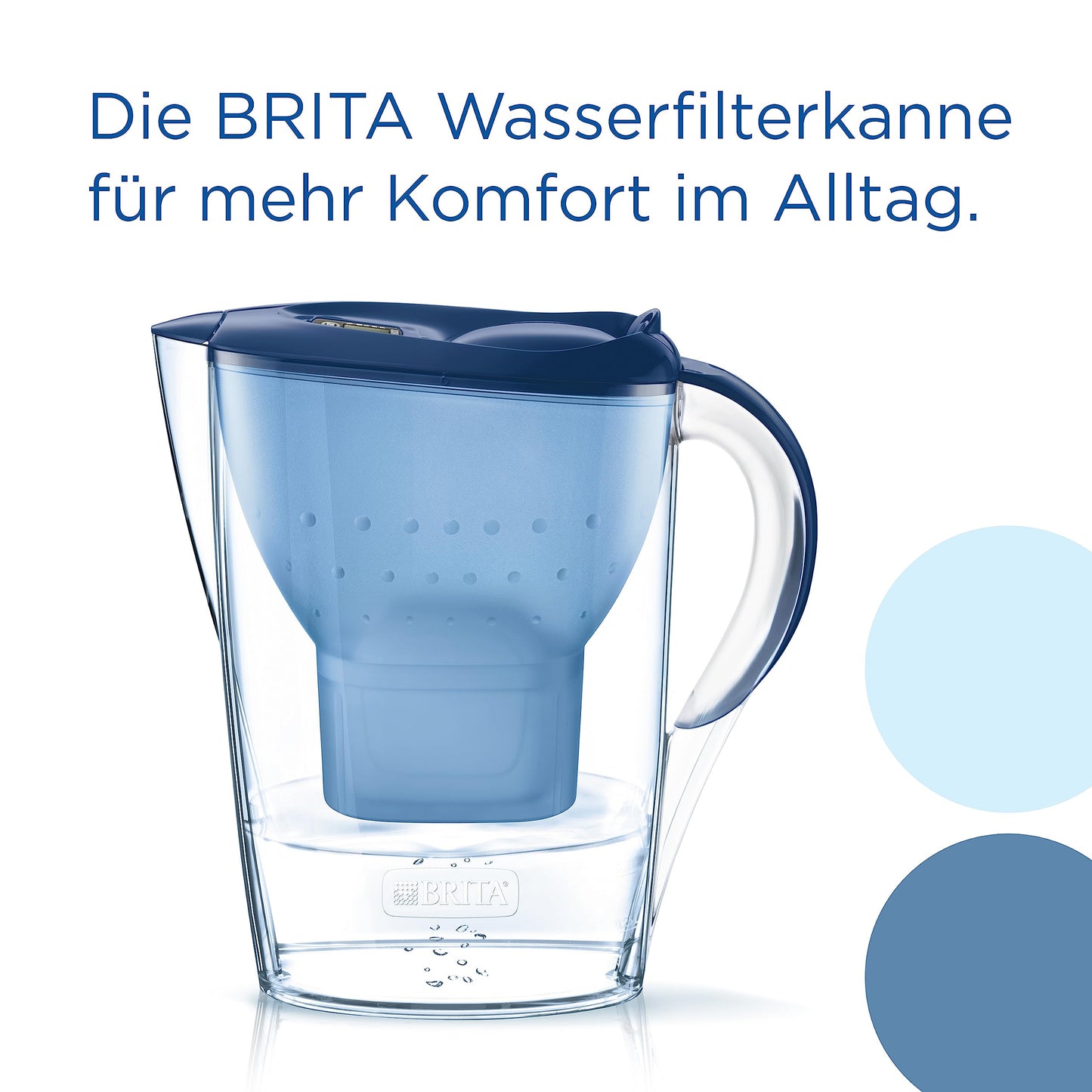 BRITA water filter jug Marella blue (2.4l) incl. 3x MAXTRA PRO Pure Performance cartridge - refrigerator-suitable filter jug with BRITA Memo, folding lid, filters impurities - 1051935