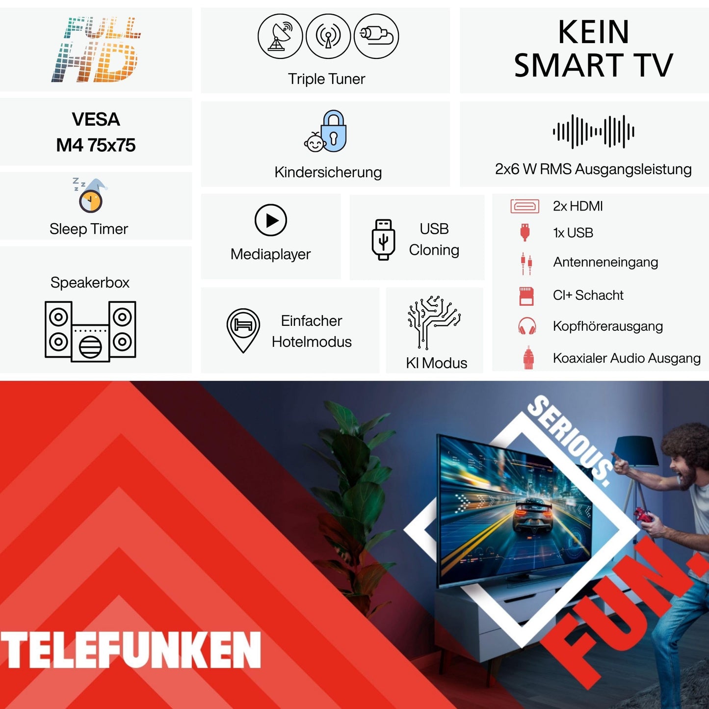 TELEFUNKEN XF40P900S 40 inch LED TV Full HD (1920x1080 pixels) with 100 cm screen diagonal and integrated triple tuner (2026)