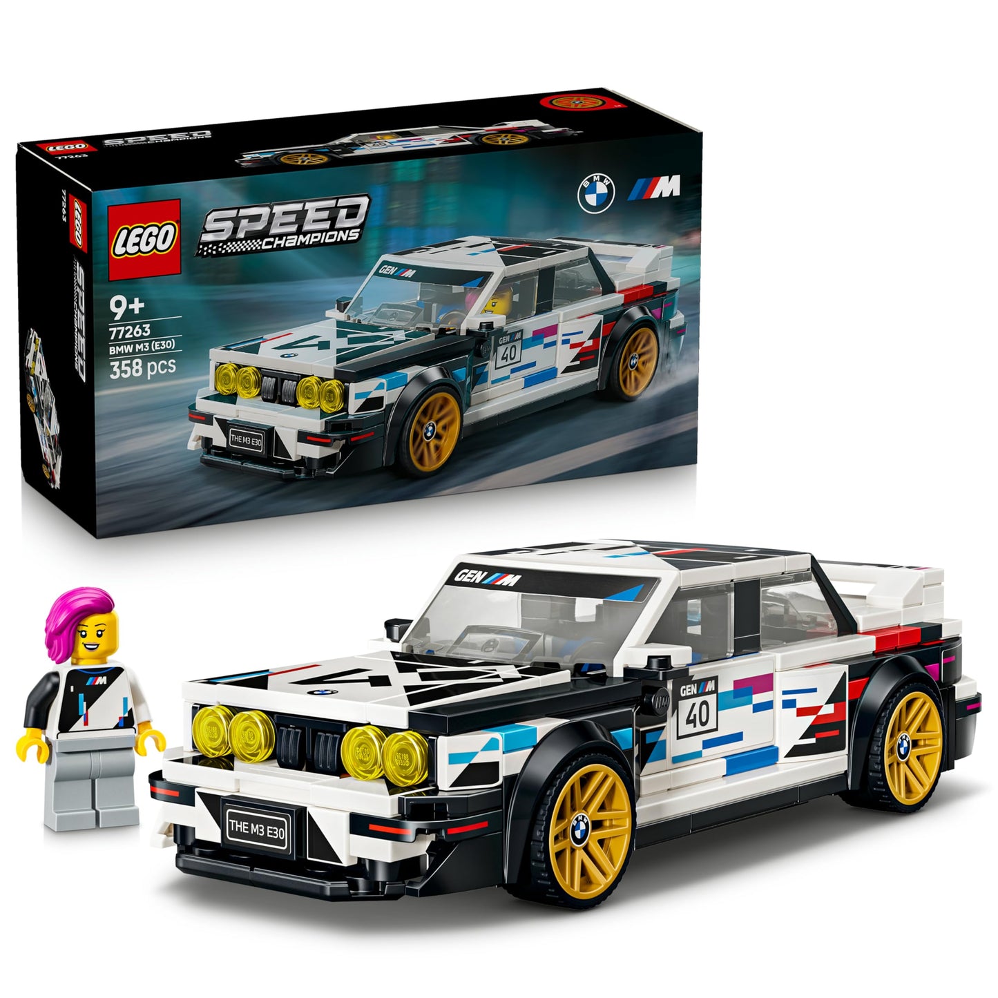 LEGO Speed Champions BMW M3 (E30) - building set - BMW toy car with 1 minifigure at the wheel - playset with replica speedster - gift for children and car fans aged 9 and up - 77263