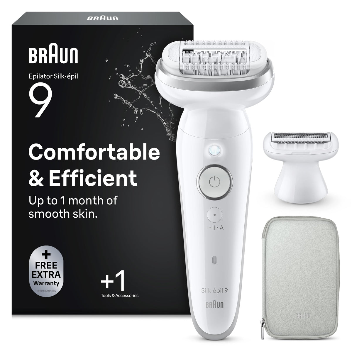 Braun Silk-épil 9, epilator pentru femei / dispozitiv de îndepărtare a părului pentru o îndepărtare de lungă durată a părului, ladyshaver, cap de ras, cap de tăiere, 9-041, alb/silver - 7500435225212