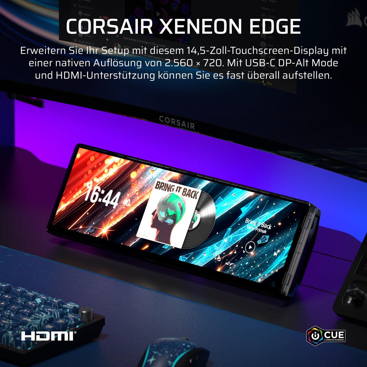 CORSAIR XENEON EDGE 14,5-Zoll-2K-LCD-Touchscreen HDMI și USB-C – Gri fumuriu - CC-9011357-WW