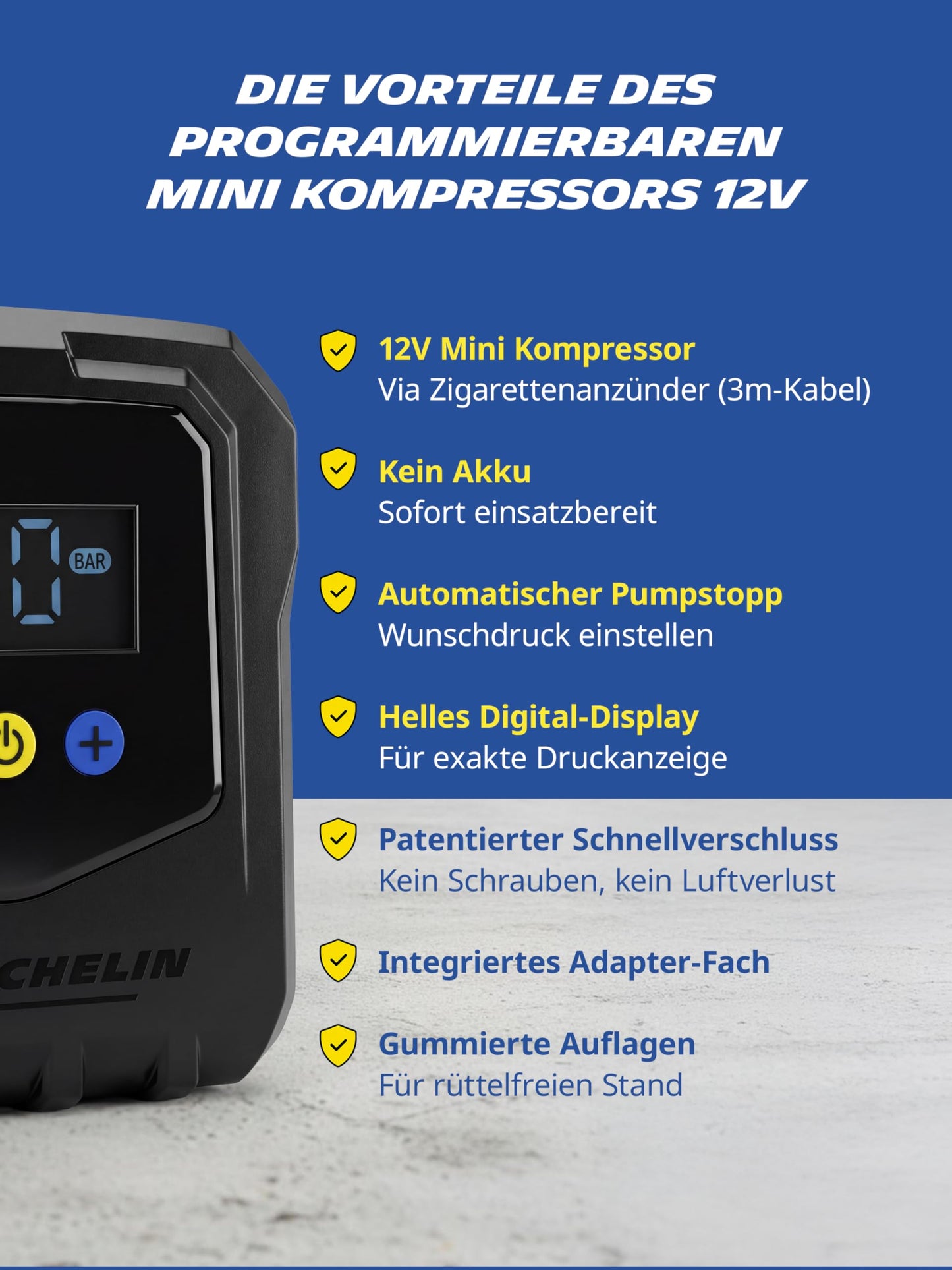 MICHELIN Air Power Easy 12V compressor digital display auto-stop up to 8.3 bar - 61011
