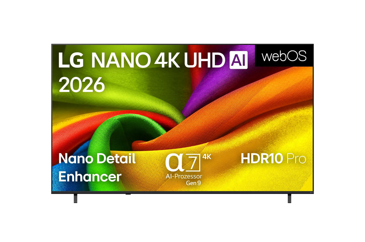 LG 43NU8E0B3LA Nano 4K UHD TV, 43 inches, α7 Gen9 4K AI Processor, webOS 26, 60Hz, VRR up to 60Hz, model year 2026, energy class F